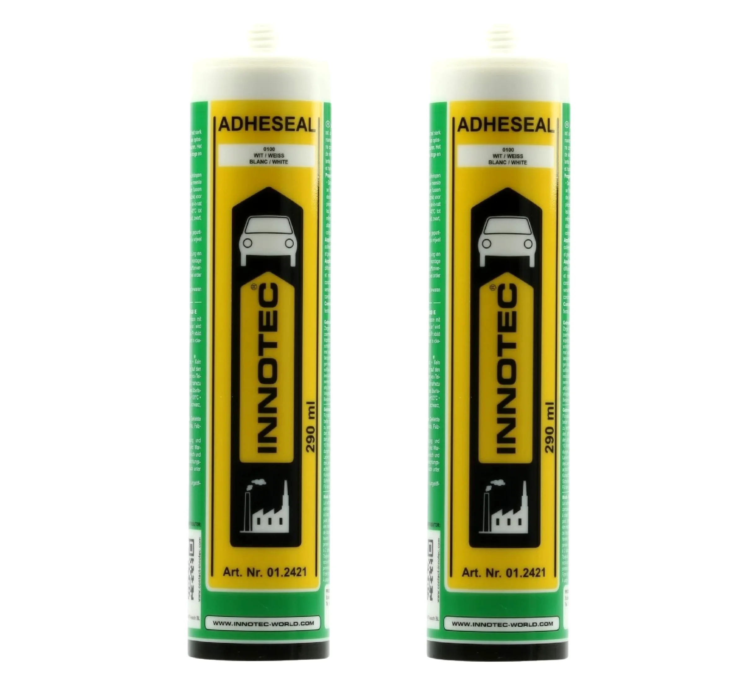 2 pezzi Innotec Adheseal Bianco colla e sigillante a base di polimeri MS – Aderente anche a materiali delicati – Verniciabile bagnato – 290 ml Adheseal sigillante elastico permanente