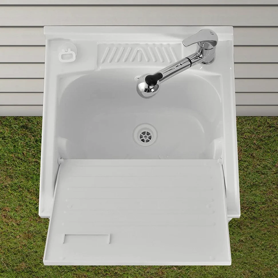 Inbagno Mobile lavatoio da Esterno 50x50 in Resina, Include ASSE lavapanni e Kit di Scarico, in Kit di Montaggio
