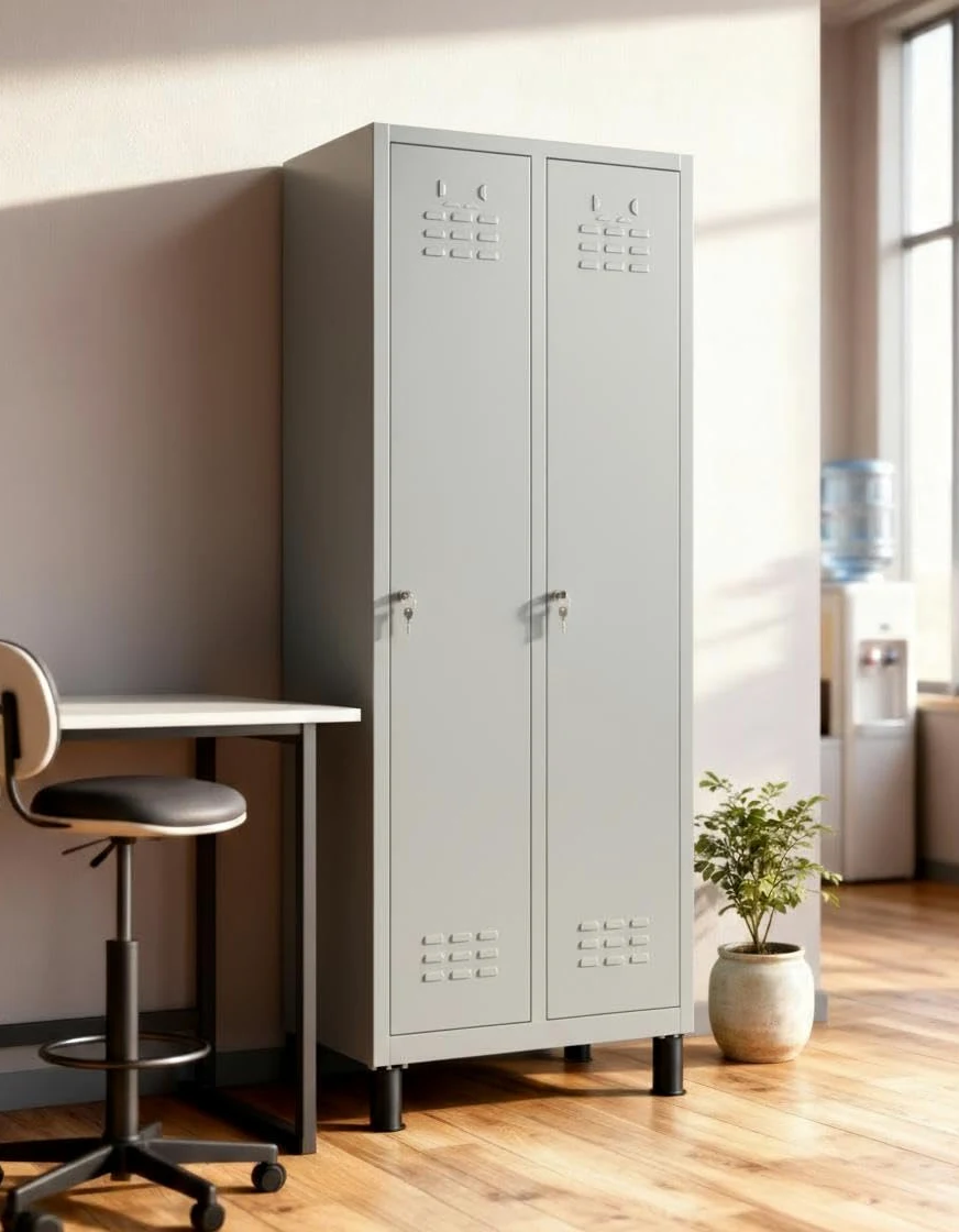Armadietto metallico 180 x 65 x 40 cm Armadietti Spogliatoio a 2 ante - Armadietti metallici con serratura con chiave - Armadietto guardaroba 2 ante metalliche (Grigio)