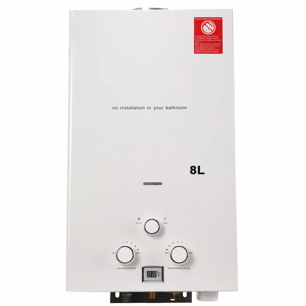 8L 16KW GPL Scaldabagno a Gas, Gas a Parete senza serbatoio Scaldabagno istantaneo,con kit doccia e Display a LED,con Modalità Inverno ed Estate,Per Casa, Camper ed Esterni,bianco
