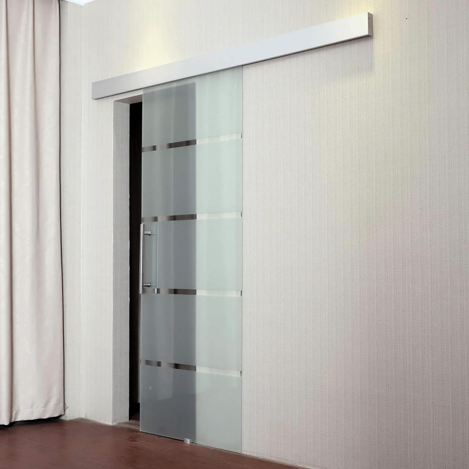 HOMCOM Porta Scorrevole Interna in Vetro Smerigliato e Satinato con Binario B2 e Maniglia per Bagno Cucina Studio Vetro 205x 90x 0,8cm