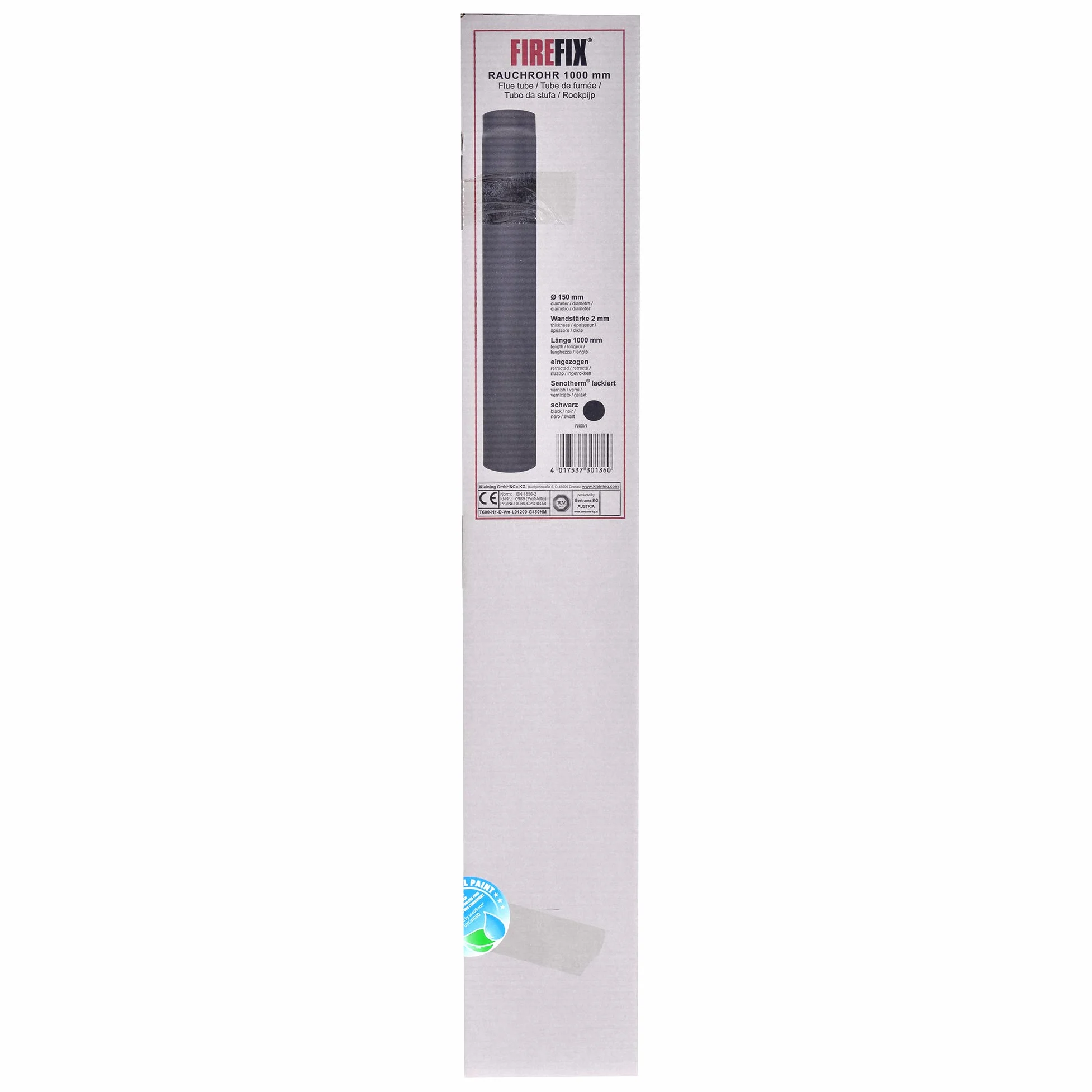 FIREFIX Tubo per stufa R150/1, in acciaio spesso 2 mm, diametro 150 mm, per stufe e focolari, Senotherm, nero, lunghezza 1000 mm