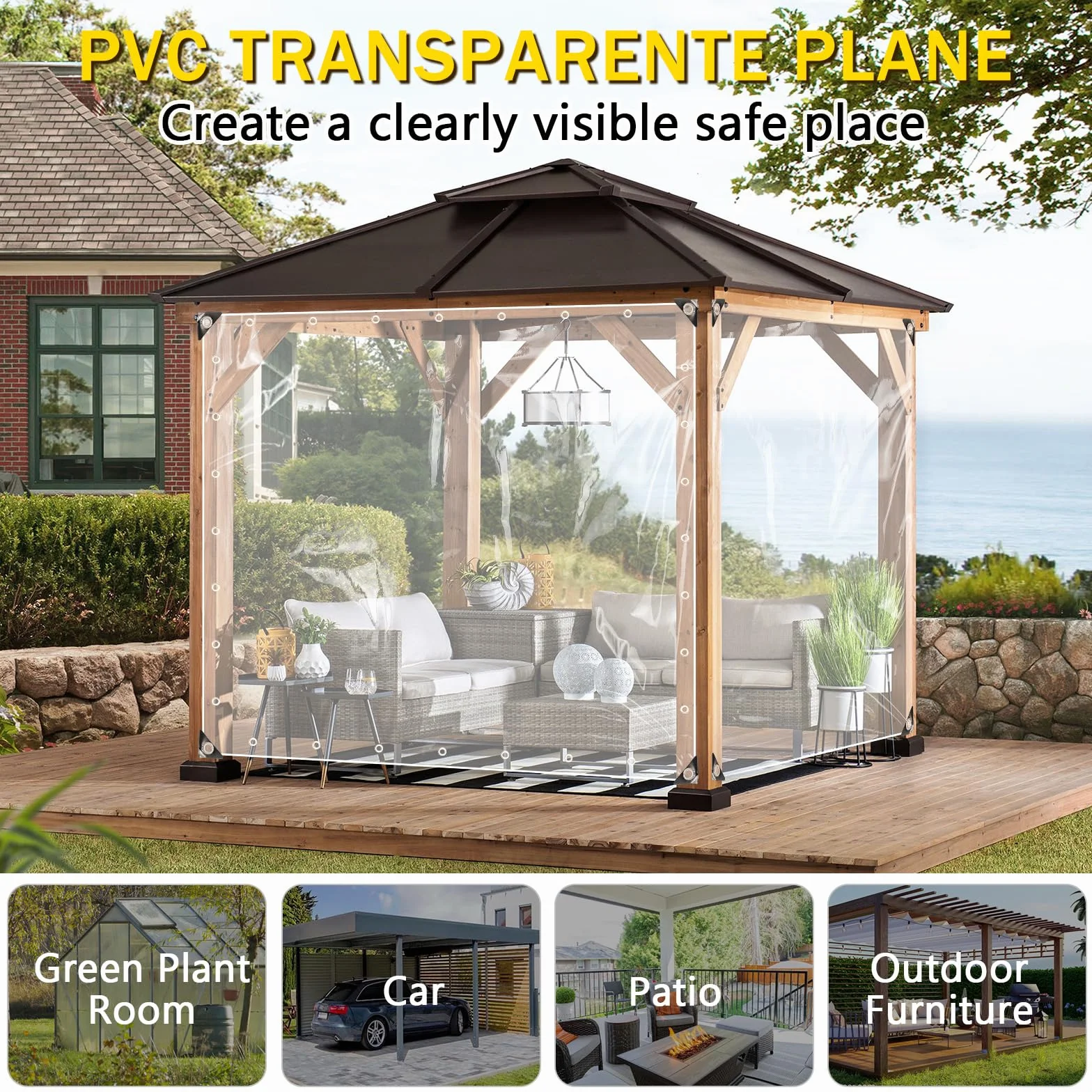 Telo Telone Impermeabile Esterno Occhiellato 3x6m, Telo PVC Trasparente Rinforzato 420 g/m², Teloni Protettivo Multiuso Resistente UV Antistrappo per Barche Legno Piscina Mobili da Giardino Auto