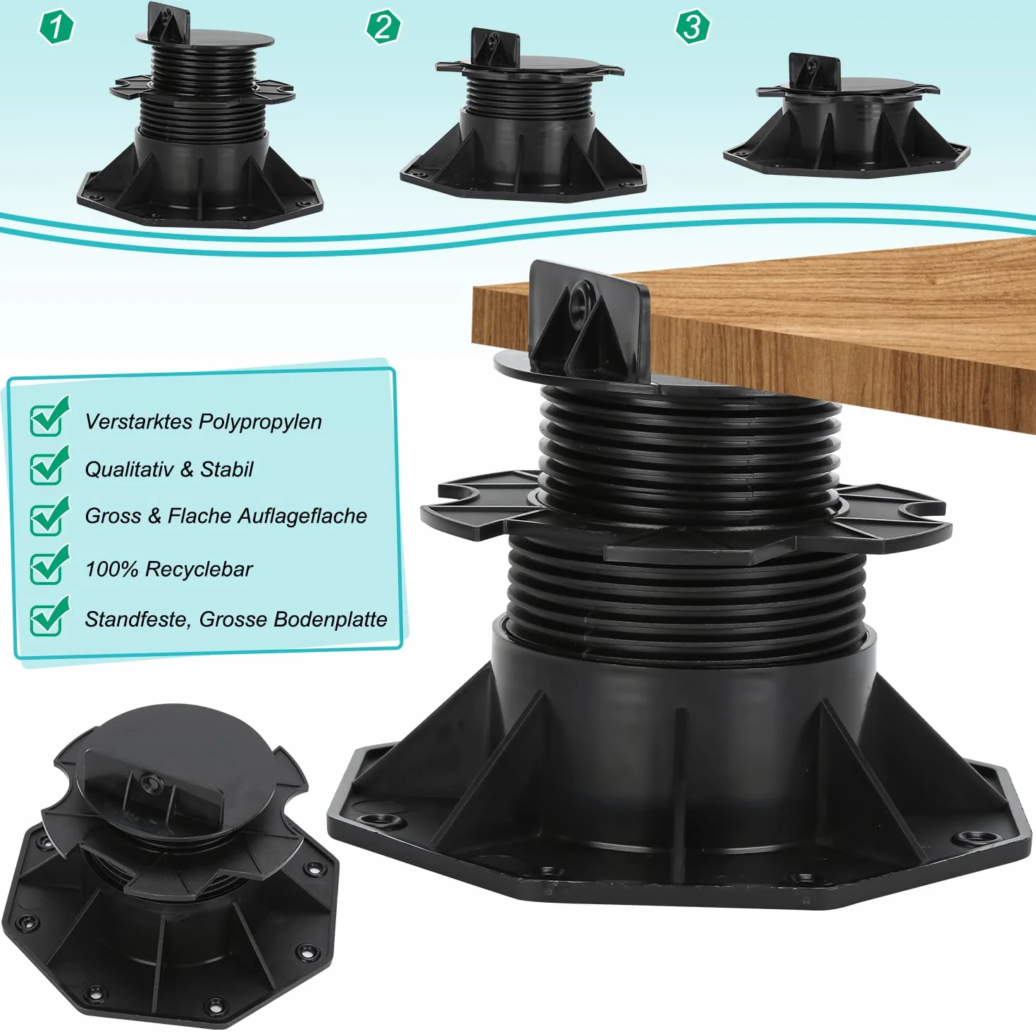 Daromigo Cuscinetto per terrazze, 50 pezzi, altezza regolabile, 60 – 140 mm, supporto per terrazze, pannelli per terrazze, sottostruttura, WPC