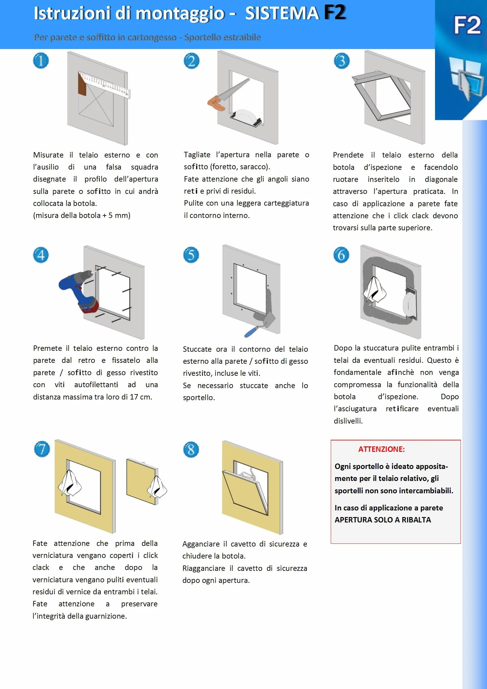 Botola di ispezione per cartongesso con anta estraibile - sportello senza cerniere per parete o soffitto (50x60)