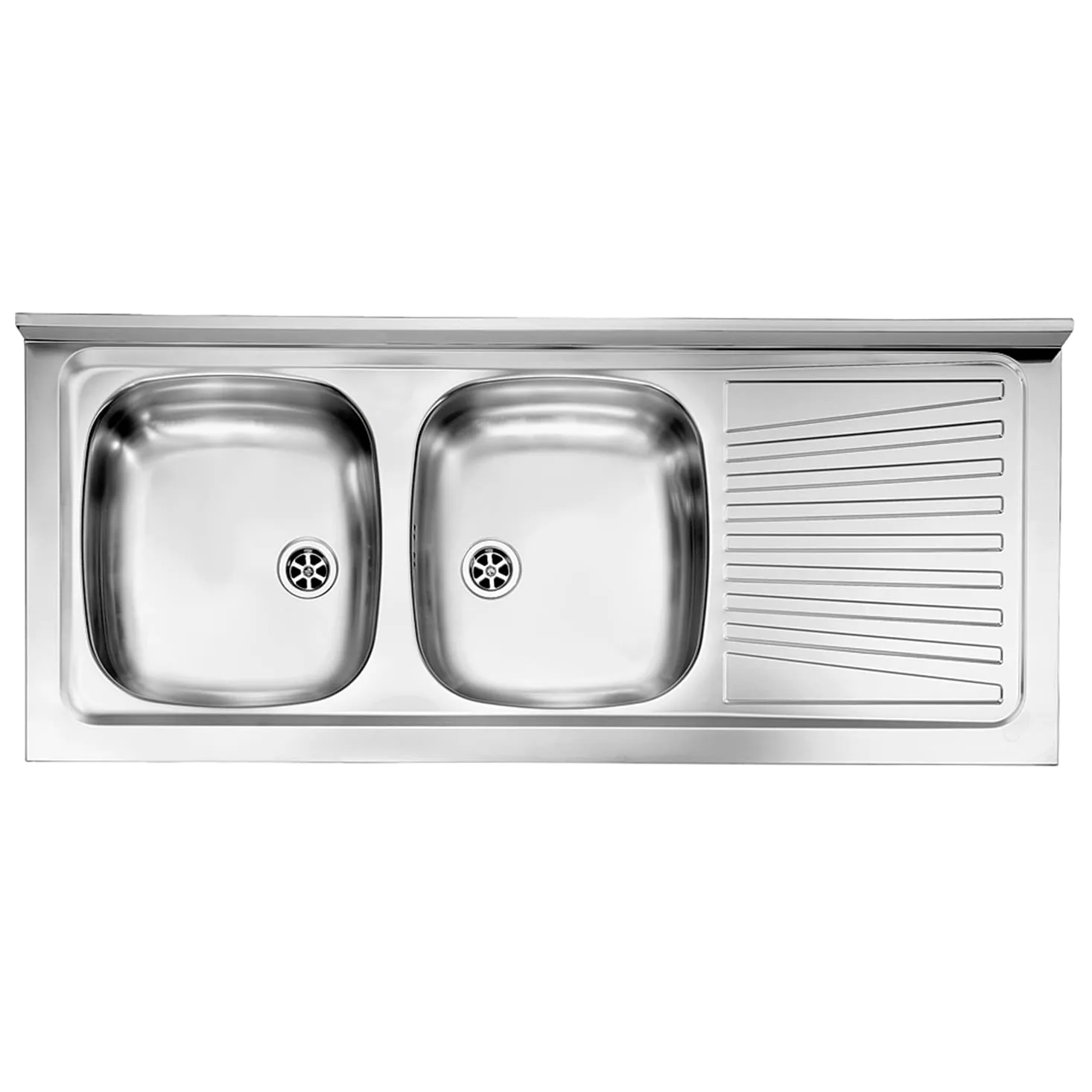 Linea Azzurra Lavello Cucina 2 Vasche in Acciaio Inox e gocciolatoio per lavello. Lavabo Cucina Satinato F3 Standard con Piletta Manuale e Guarnizione Premontata 120x50x120cm Made In Italy