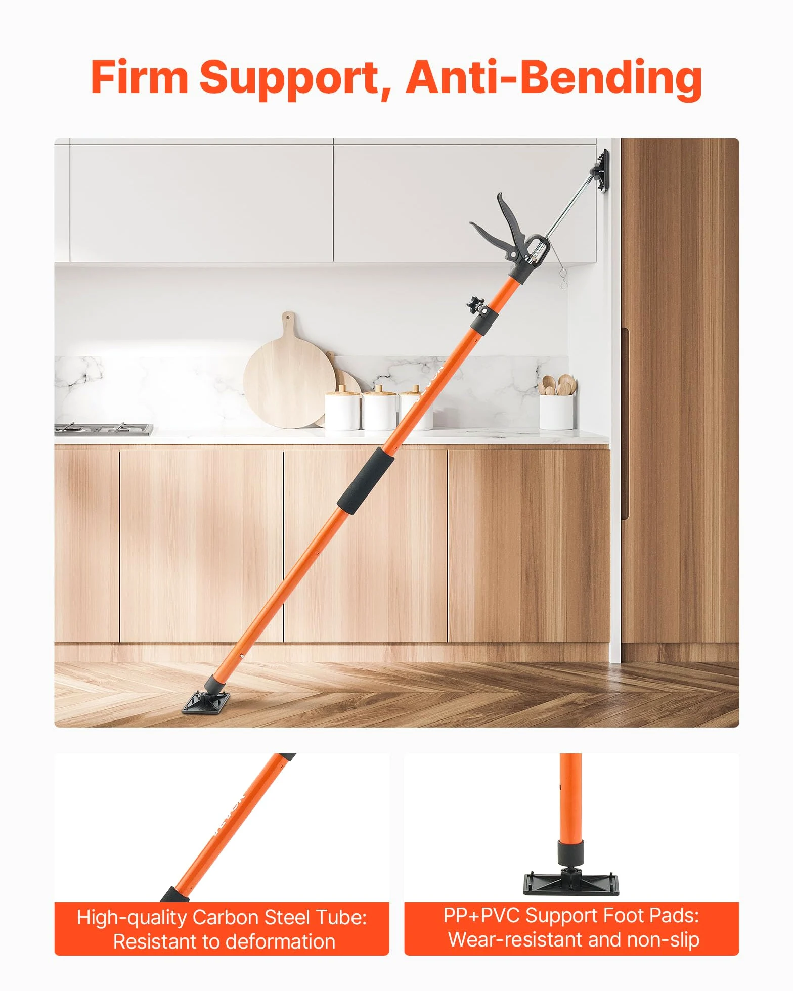 VEVOR Asta Supporto per Martinetto Installazione Armadietti, Confezione da 8, Asta di Supporto Telescopica Acciaio da 116-290 cm, Regolabile a 3 Capacità max. 70 kg per Sollevamento di Cartongesso