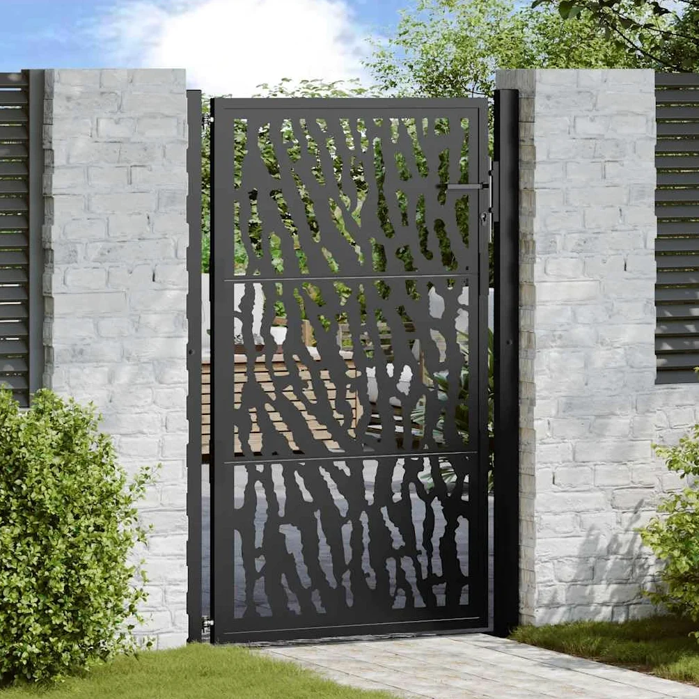 vidaXL Cancello Giardino Nero 100x150 cm in Acciaio Design a Traccia, cancello della Recinzione, cancello Esterno, cancello del Metallo
