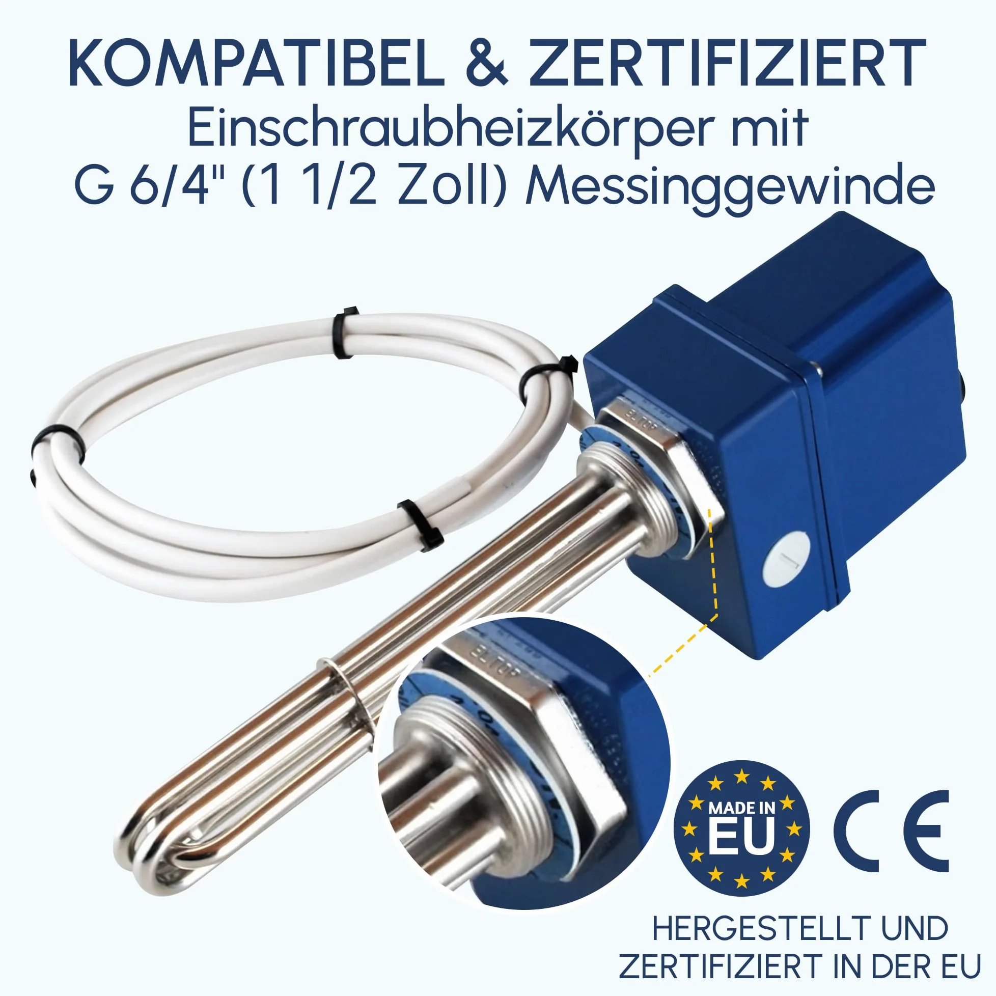 TRG 11 Resistenza cartuccia riscaldante con termostato Resistenza G6/4 per bollitore ad accumulo scaldacqua ad accumulo 6kW 3/230V (5 cavi)