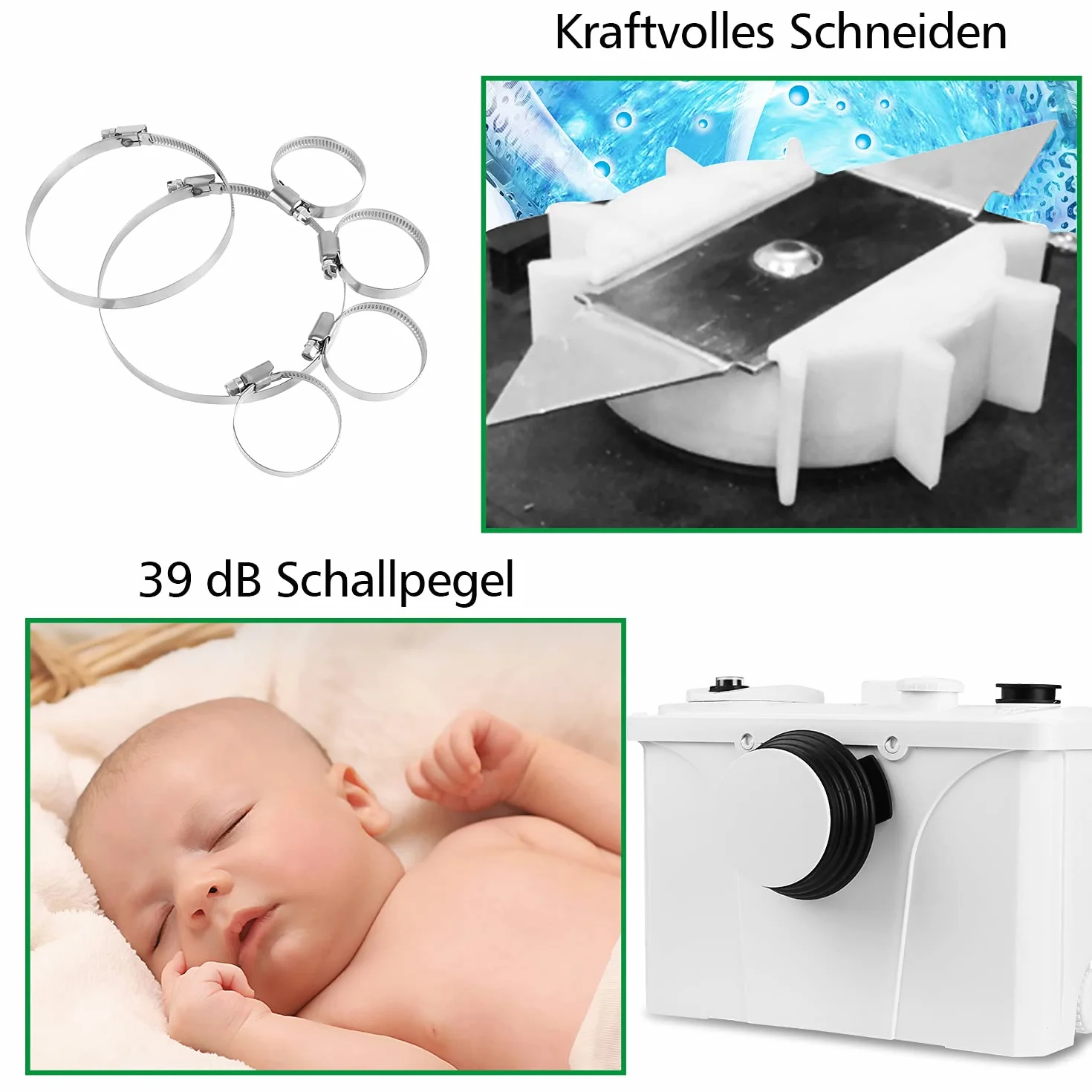 Sonnewelt Sistemi di sollevamento da 700 W, 190 l/min, pompa per acqua sporca, pompa per feci con 4 ingressi, pompa domestica per doccia, vasche da bagno, lavabo, lavatrice lavastoviglie