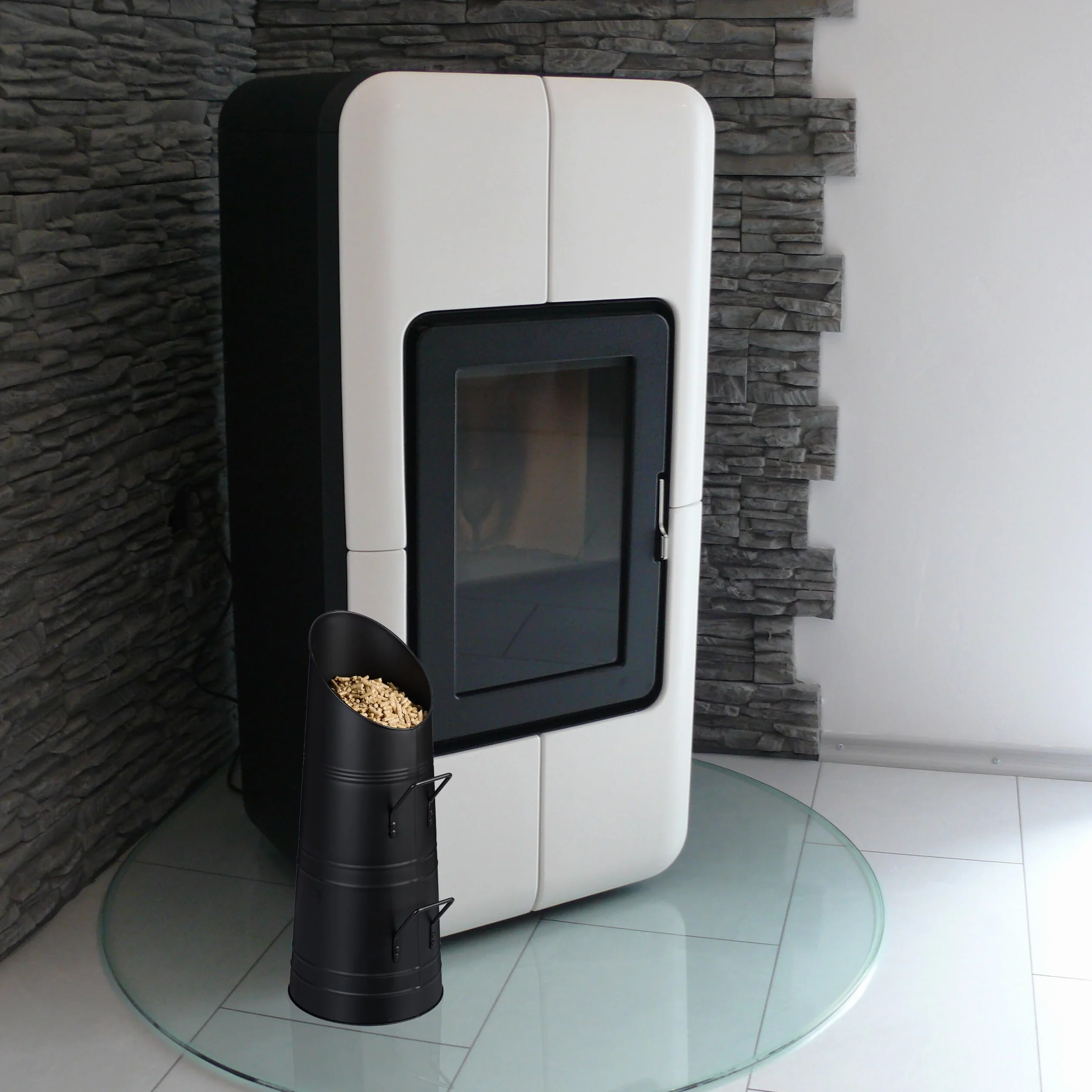 Relaxdays Contenitore Porta Carbone da Camino, Secchio per Pellet, Portacenere in Metallo da 12 Litri, Caminetto, Nero