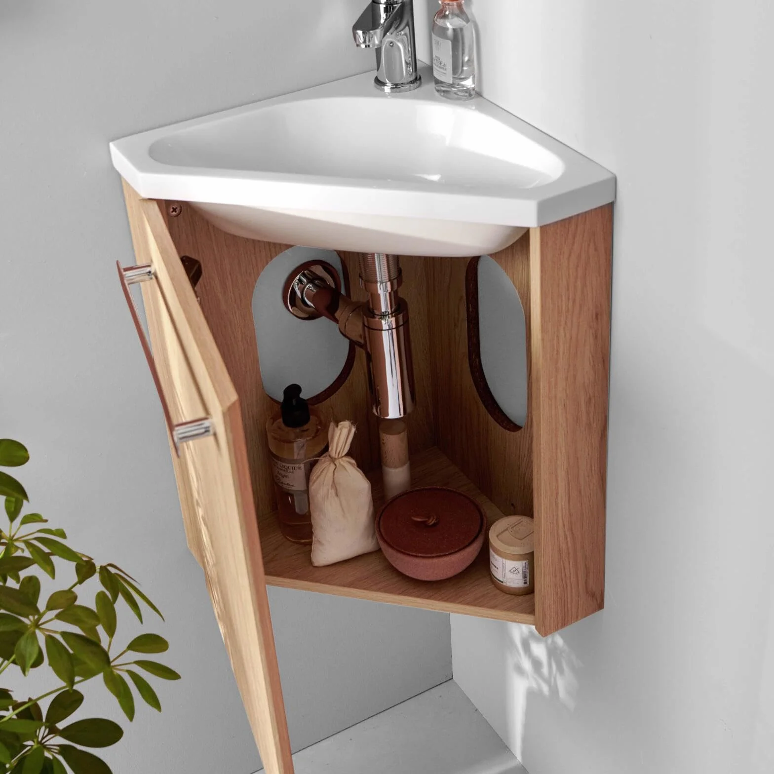 Mob-In - Lavamani angolare SKINO con lavabo in resina L 35 x H 53 x P 35 cm