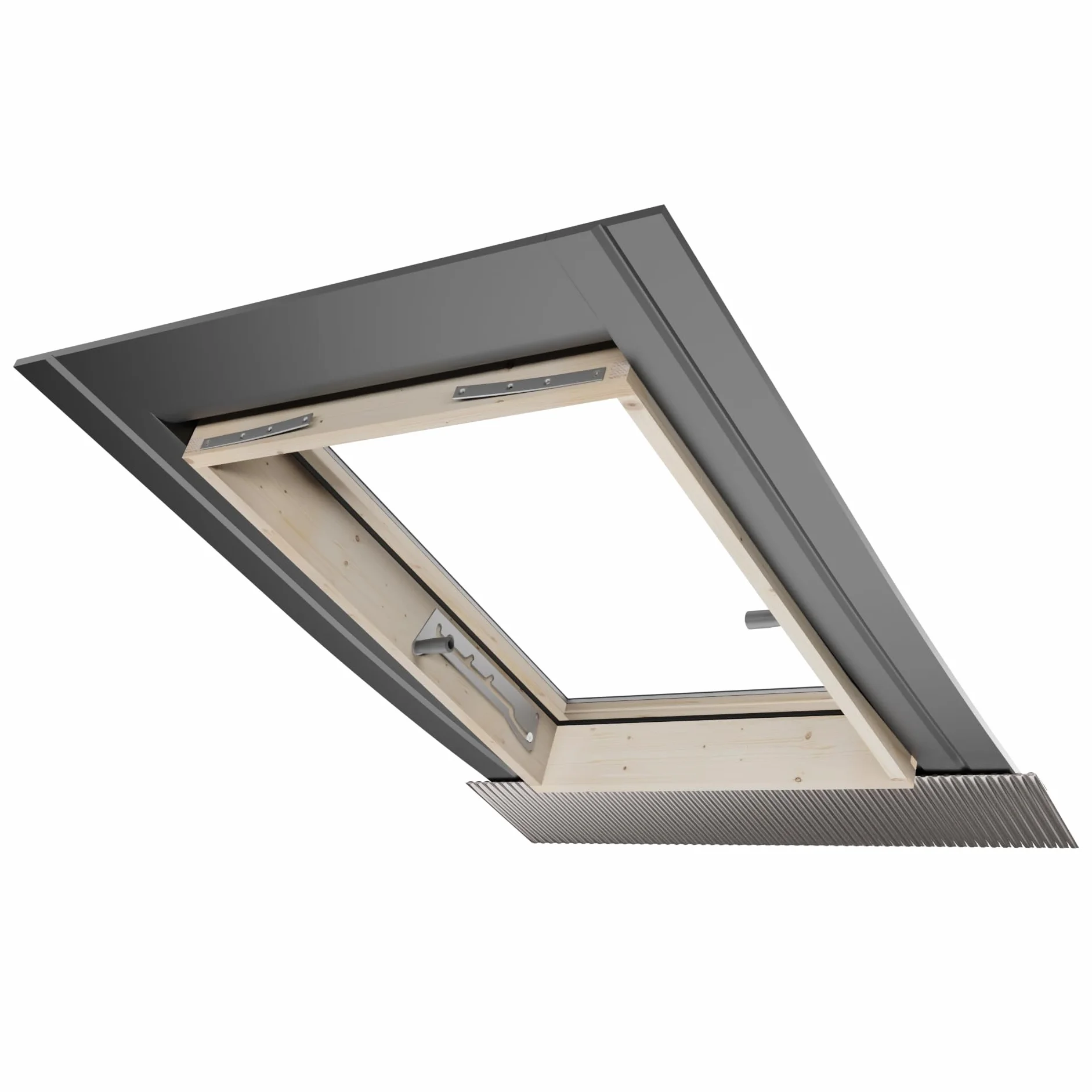 Emica - Lucernario apertura Vasistas in Alluminio | Linea Best Doppia Vetrata | Interno Legno Abete | Doppia maniglia 4 posizioni di Apertura (55x72 Base x Altezza)