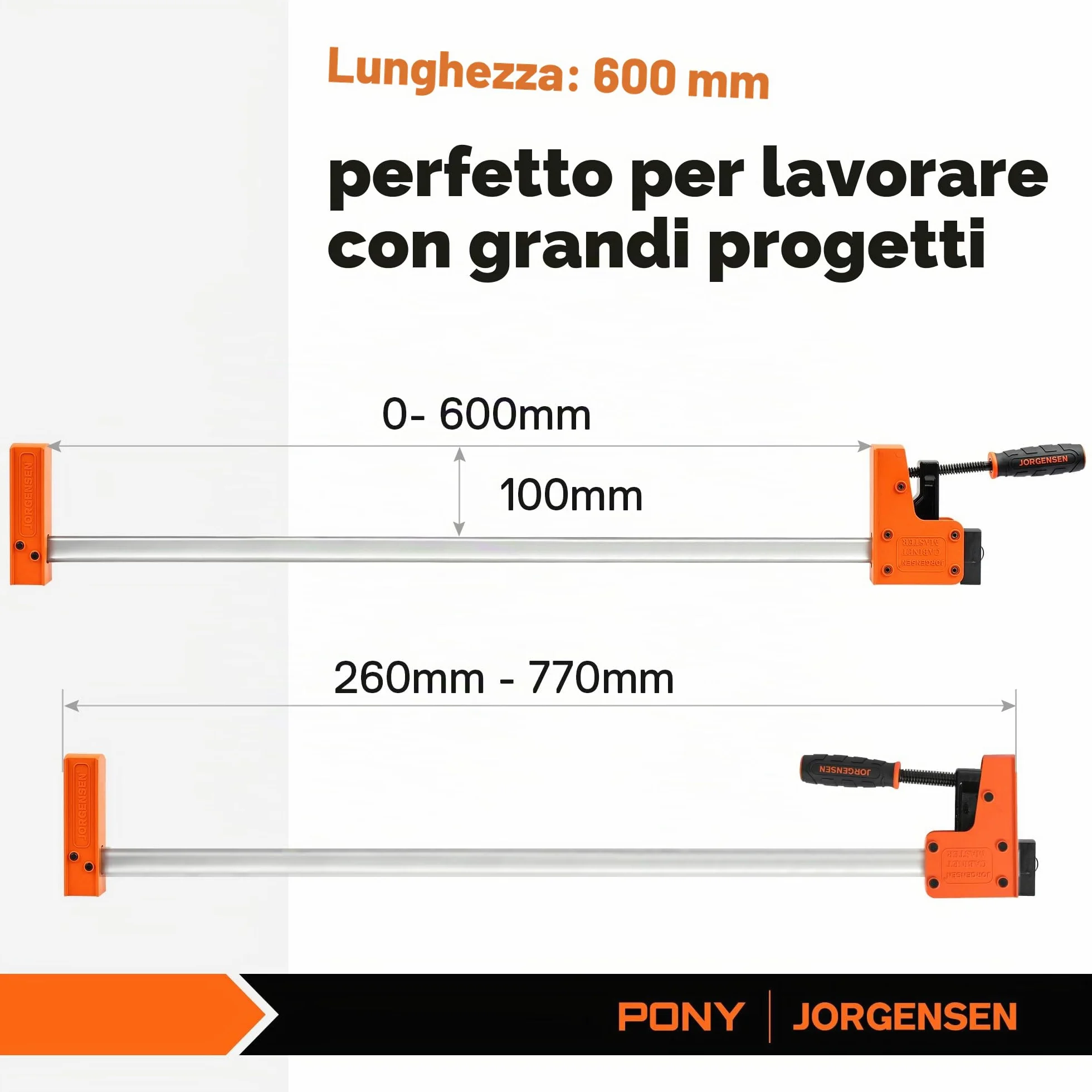 JORGENSEN Profi Morsetti da Falegname 2 Pezzi Serraggio 680 kg, 2-in-1 Set di Morsetti per Legno a sgancio rapido da 600mm, Morsetti a barra Fissaggio del Legno con una Sola Mano