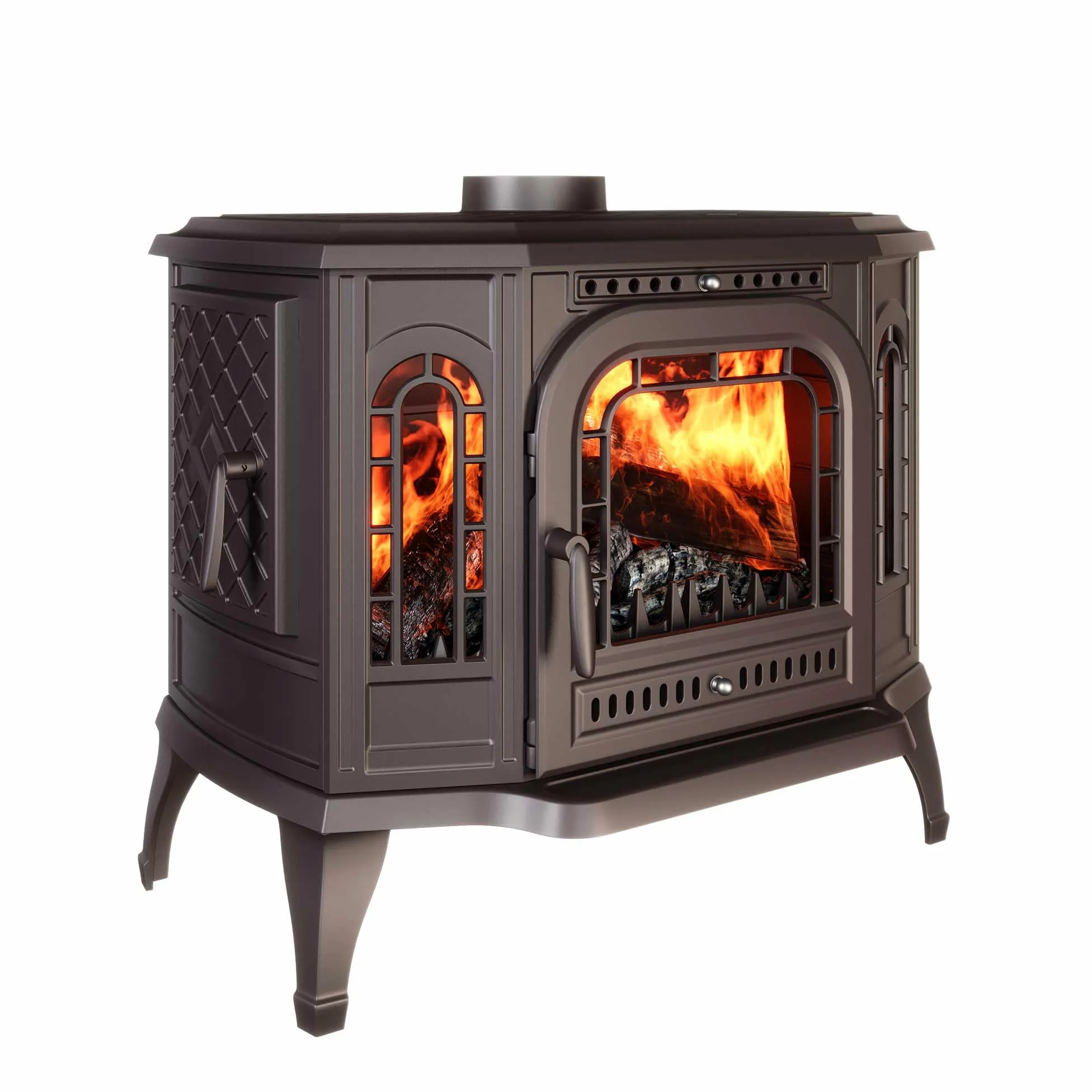 Stufa a legna libera installazione, in ghisa nera, apertura destra/sinistra - P7 LB (10,5 kW) ECO (apertura sinistra)