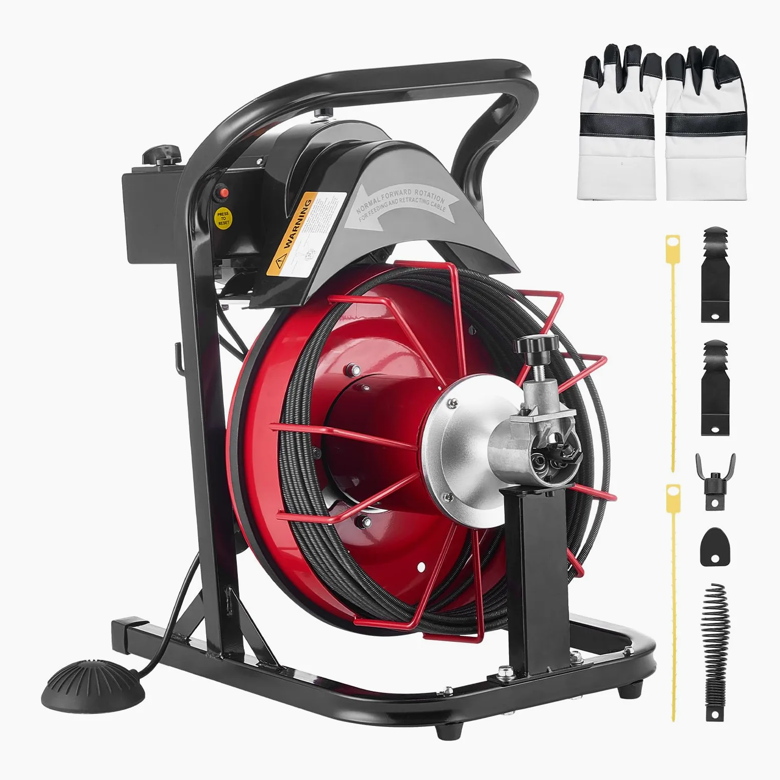 VEVOR Macchina per la Pulizia degli Scarichi 15 m x 8 mm, Trivella per Fognatura ad Alimentazione Automatica con 4 Lame e Interruttore a Pedale ad Aria Compressa per Tubi da 50 mm a 100 mm