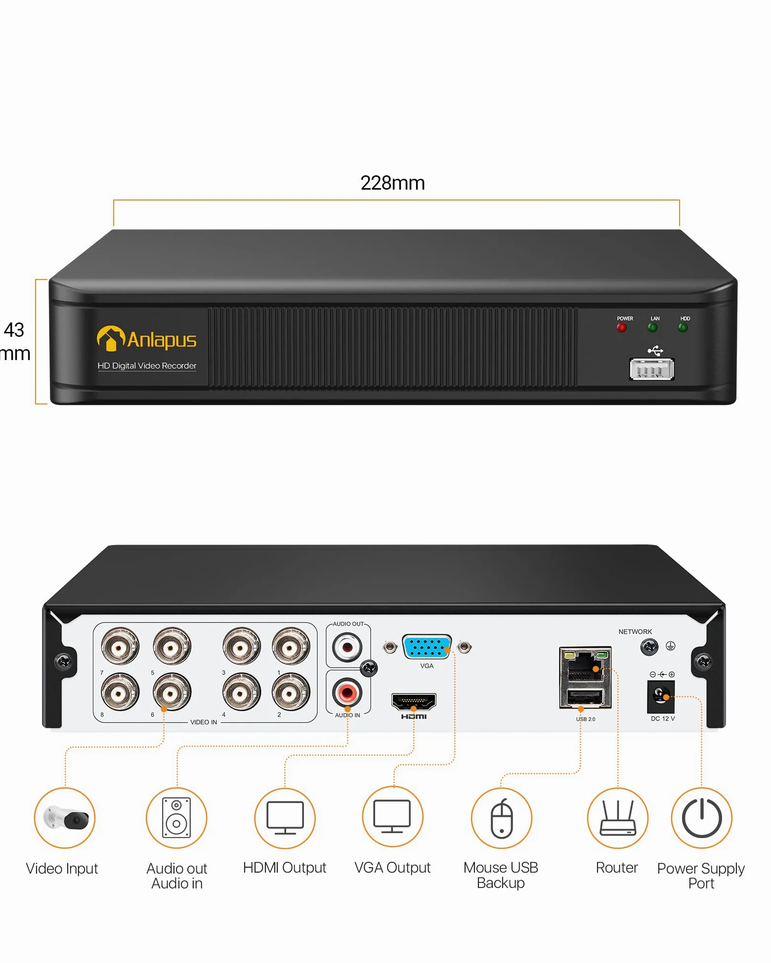 Anlapus 8CH 1080P H.265+ Videoregistratori DVR No Hard Disk per Sistema di Sorveglianza