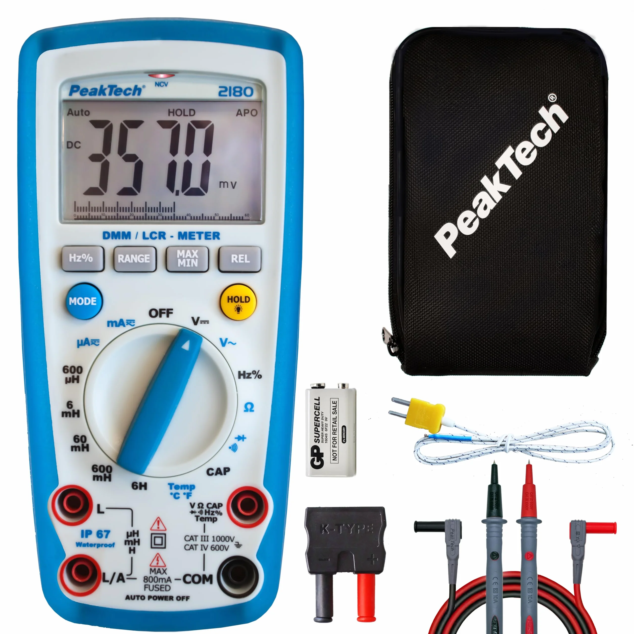 Peaktech P 2180 – Multimetro Digitale con Lcr, Resistenza, Capacità, Induttanza, 6000 Conteggi, Autorange, Amperometro, Tester di Continuità, Schermo LCD Illuminato - Cat Iii 1000 V