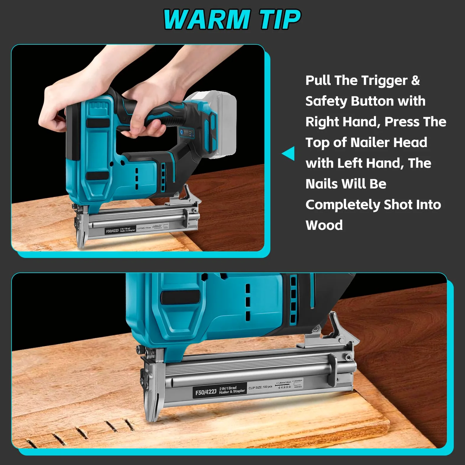 Set di chiodi a batteria 18GA compatibile con Makita 18V 2 in 1, pistola per chiodi/graffettatrice senza spazzole, con 500 chiodi e 500 graffette, per hobbisti, fai da te, lavorazione del legno