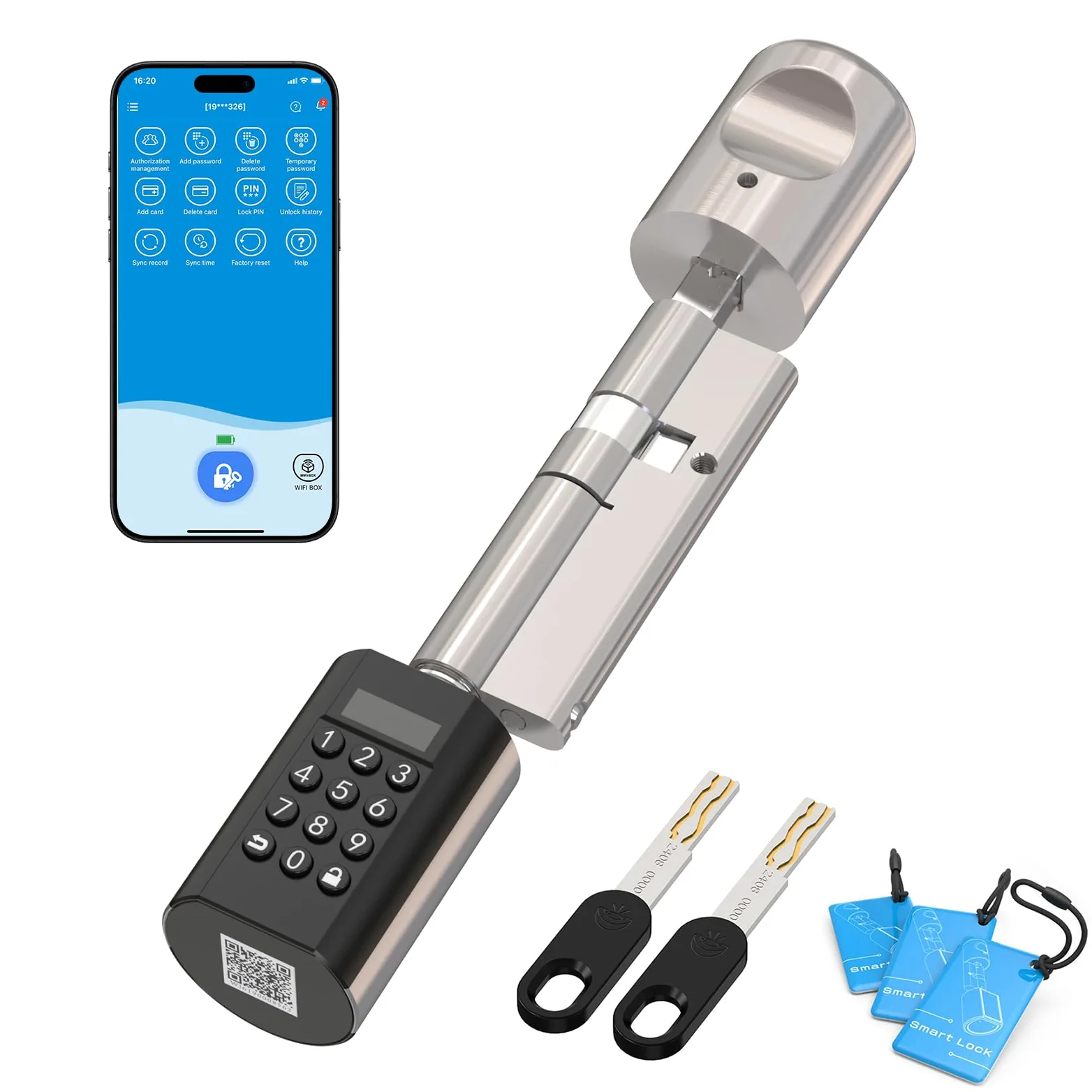 WELOCK Serratura Smart PCB72 con Password,Carte RFID e APP,Serratura Elettronica WiFi,serratura porta blindata livello di impermeabilità IP65,Cilindro 65x30 per porte da 65 a 130mm,Smart lock