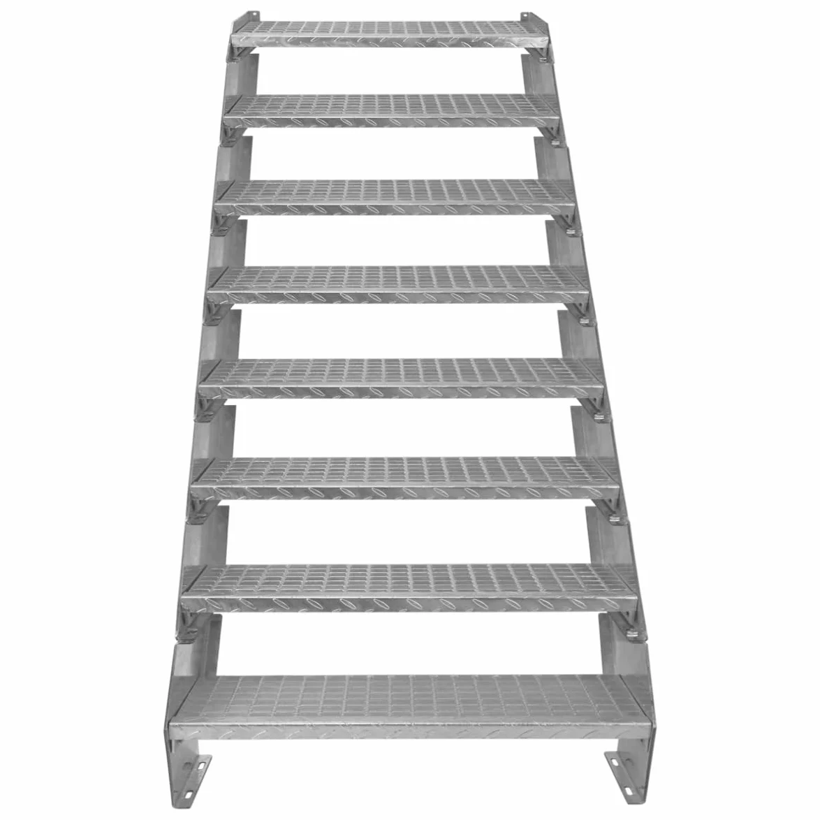 Scala in metallo a 8 livelli regolabile in altezza 90 cm di larghezza Acciaio zincato argento 8 gradini regolabili Griglia resistente alle intemperie Spessore asta 5 mm Kit di fissaggio GRATUITO