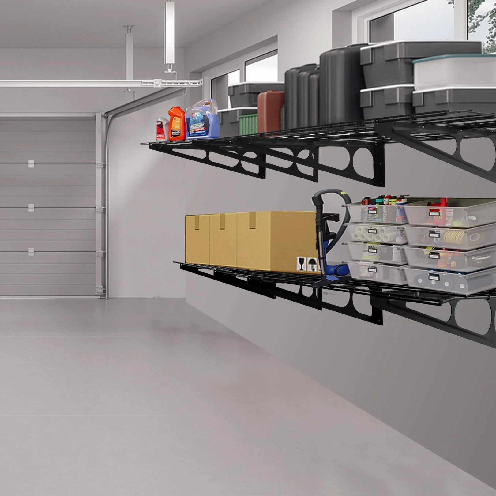 Sinoer 2 mensole da garage con ganci, 61 x 182,9 cm, in metallo, per garage, magazzini, magazzini, garage