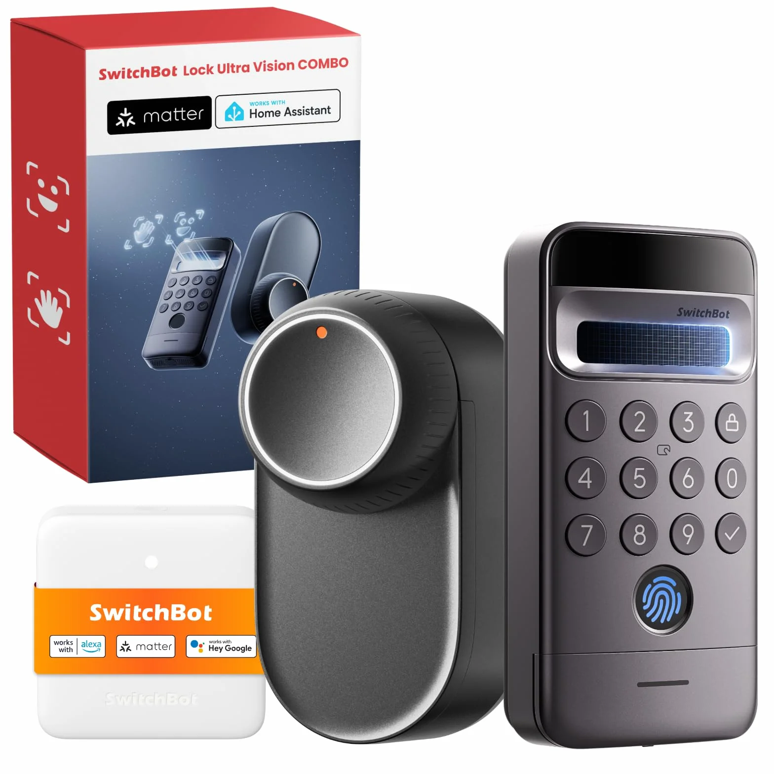 SwitchBot WiFi Smart Lock Ultra con Tastierino Vision Pro, riconoscimento 3D di volto e vene palmari, sblocco contactless, compatibile con cilindri europei. Supporta Matter, Alexa, Google e IFTTT
