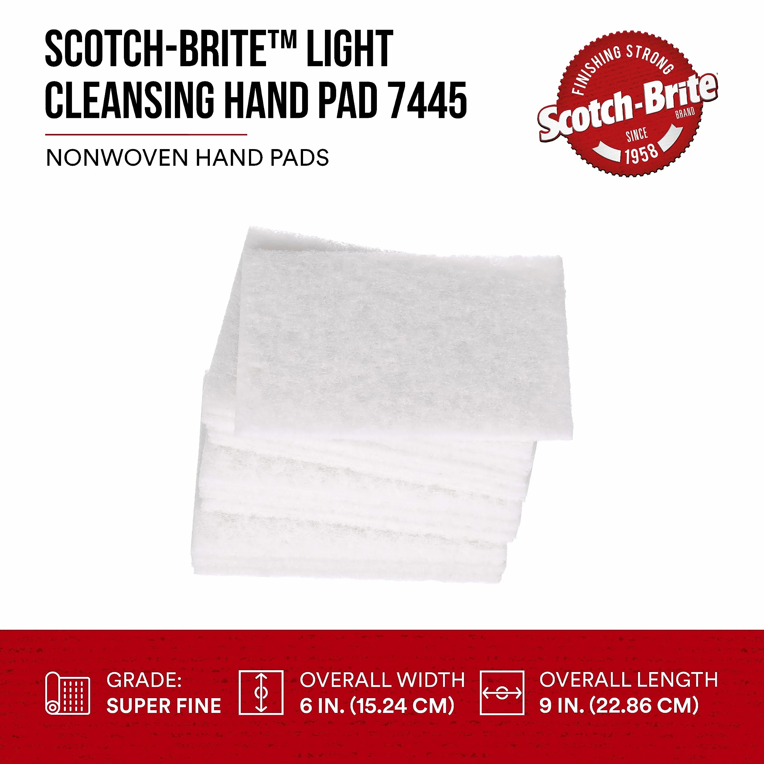 3M Scotch-Brite(TM) Panno per pulizia a mano 07445, in silicato di alluminio, lunghezza 22,86 cm x 15,24 cm larghezza, colore: bianco (confezione da 20)