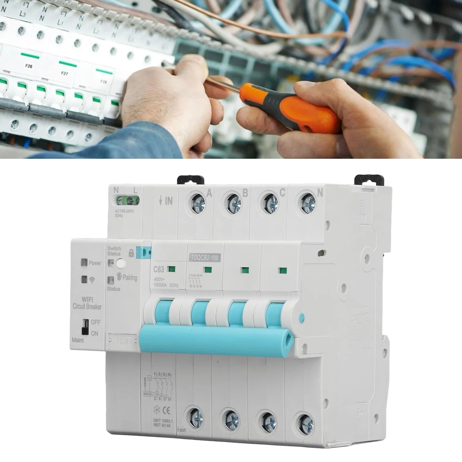Smart WiFi Wireless Circuit Breaker DIN Rail Elettricità Monitor Interruttore per Elettrodomestici 4P 145 a 295V 63A