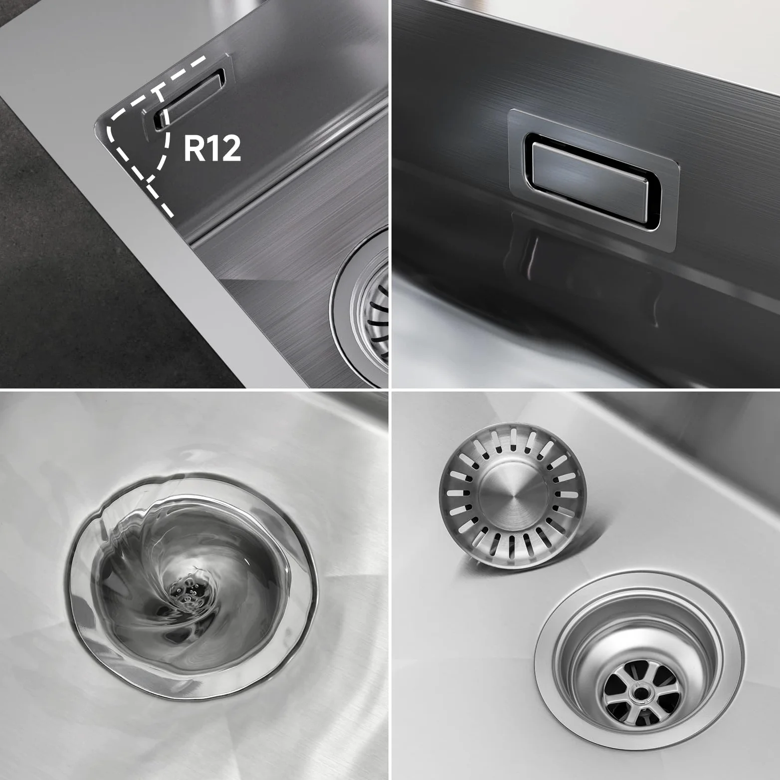 CECIPA Lavello Cucina 1 Vasca 30 x 45cm, Lavandino Cucina in Acciaio Inox quadrato, Lavabo Piccolo Montaggio Incasso o Superiore, Superficie Spazzolata, con Sifone