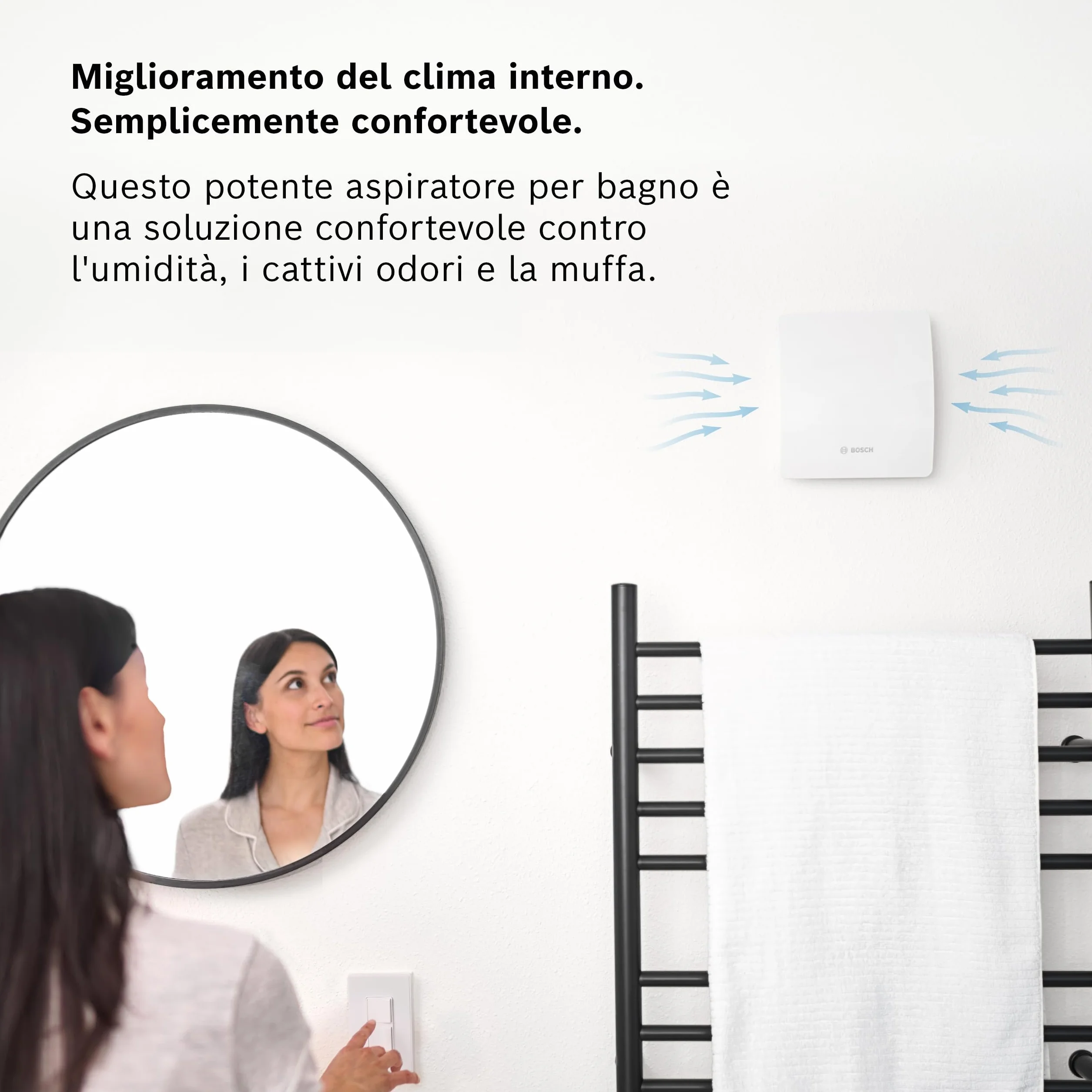 Bosch Aspiratore da bagno 1500 125mm - Per la ventilazione in bagno e WC, contro umidità e muffa - Con attivazione tramite interruttore della luce - 125 mm di diametro