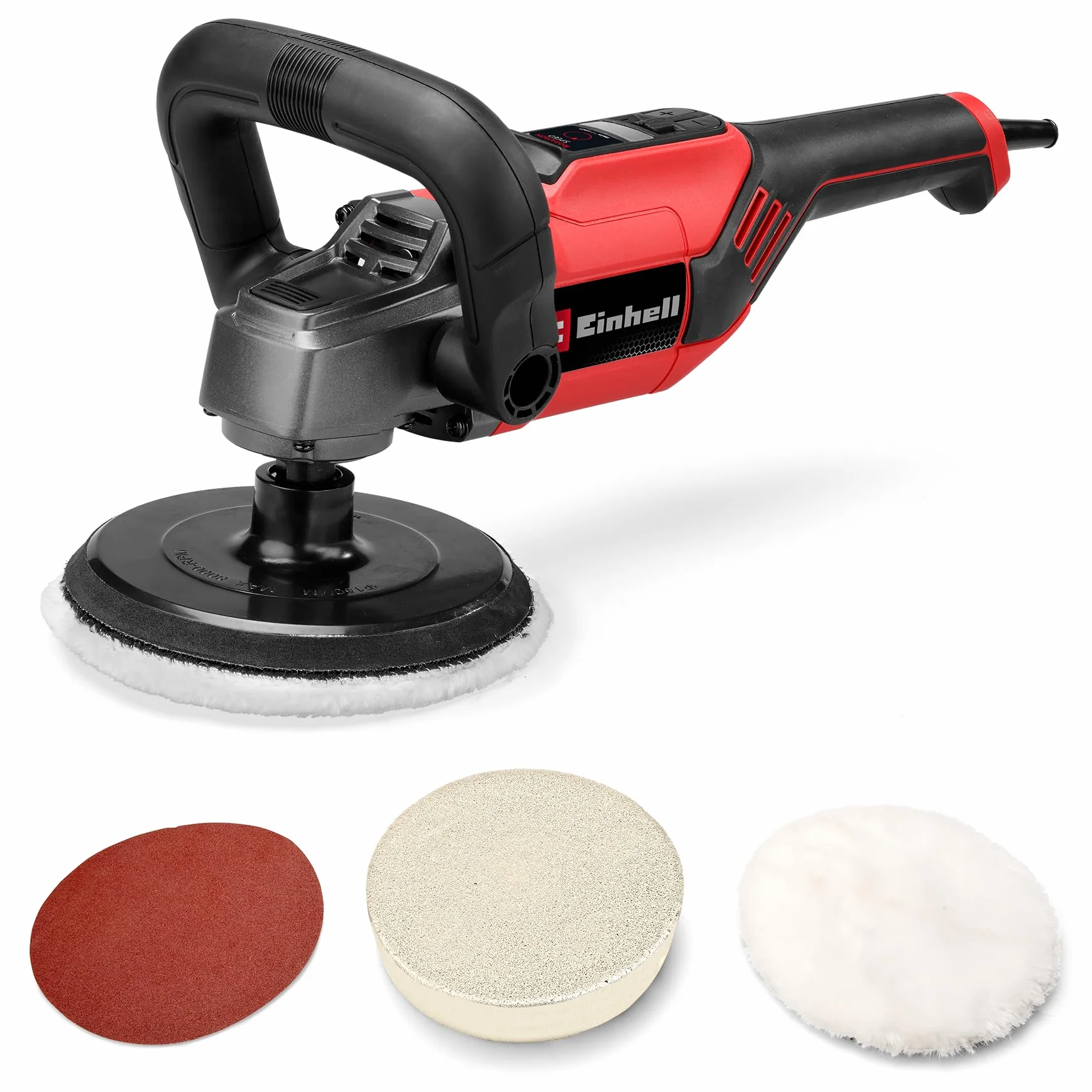 Einhell Lucidatrice e smerigliatrice CC-PO 1100/150 CE (1100 W, platorello levigatura Ø 150 mm, regol. elettronica giri 500 - 3.500 min-1, elettronica costante, fissaggio a strappo, accessori incl.)