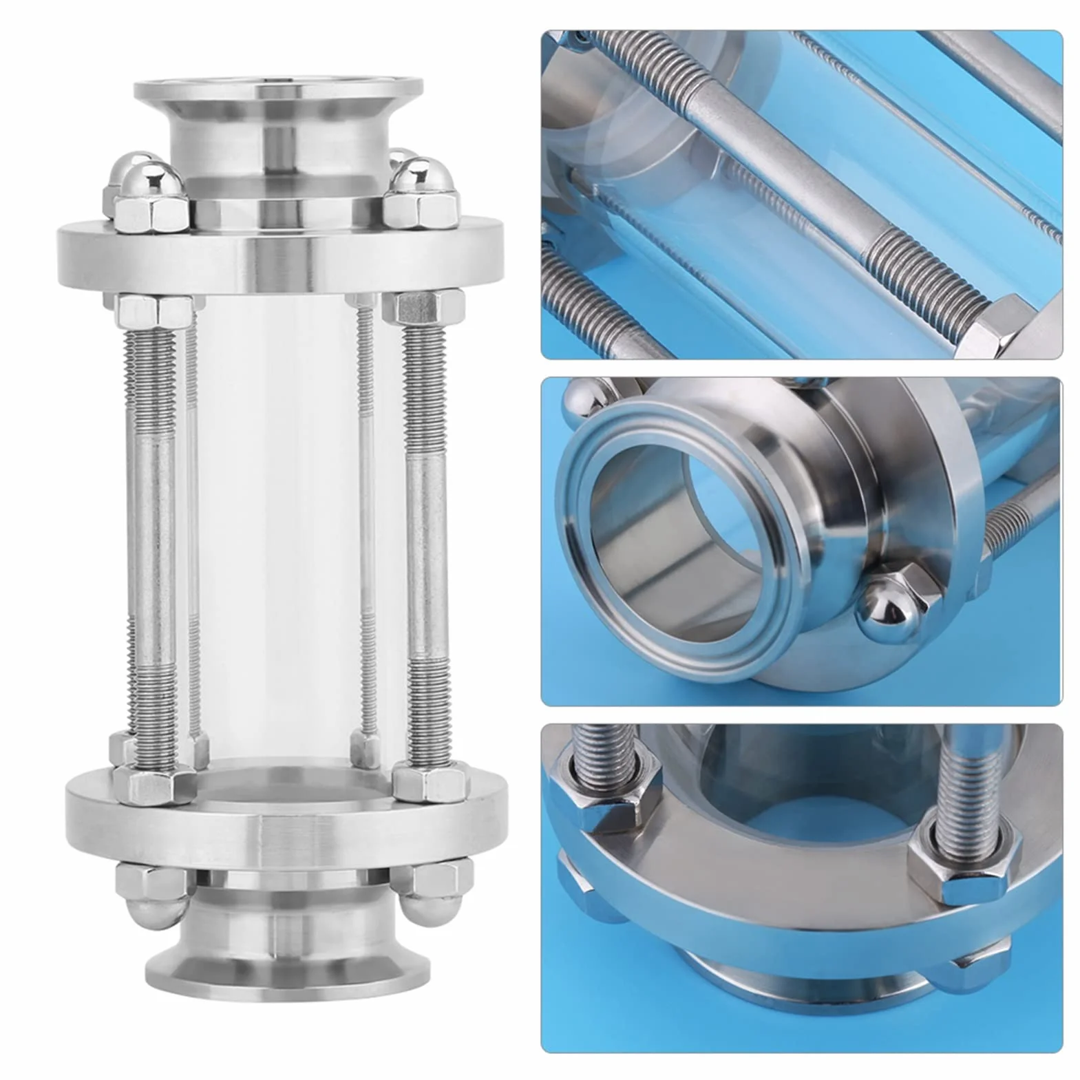 Spia di Flusso per Sanitari, 1,5" 1-1/2" 38MM Flusso Sanitario Vetro Dritto Tri Morsetto Tipo Acciaio per Applicazioni Ad Alta Purezza E Osservazione di Fluidi Inossidabile SS304