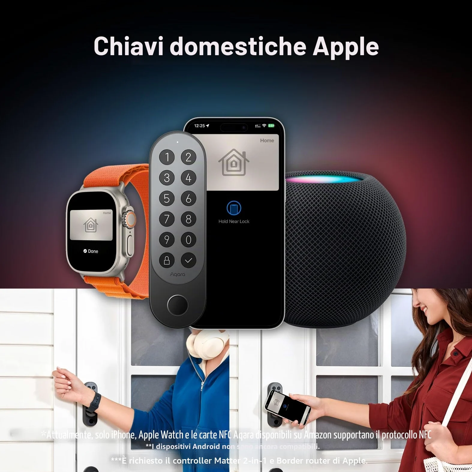Aqara Serratura Smart U200 (Tastiera Fingerprint Inclusa), Matter over Thread, Apple Home Key e Batteria Ricaricabile, Supporta Apple Homekit, Google Home, Alexa e SmartThings, Argento
