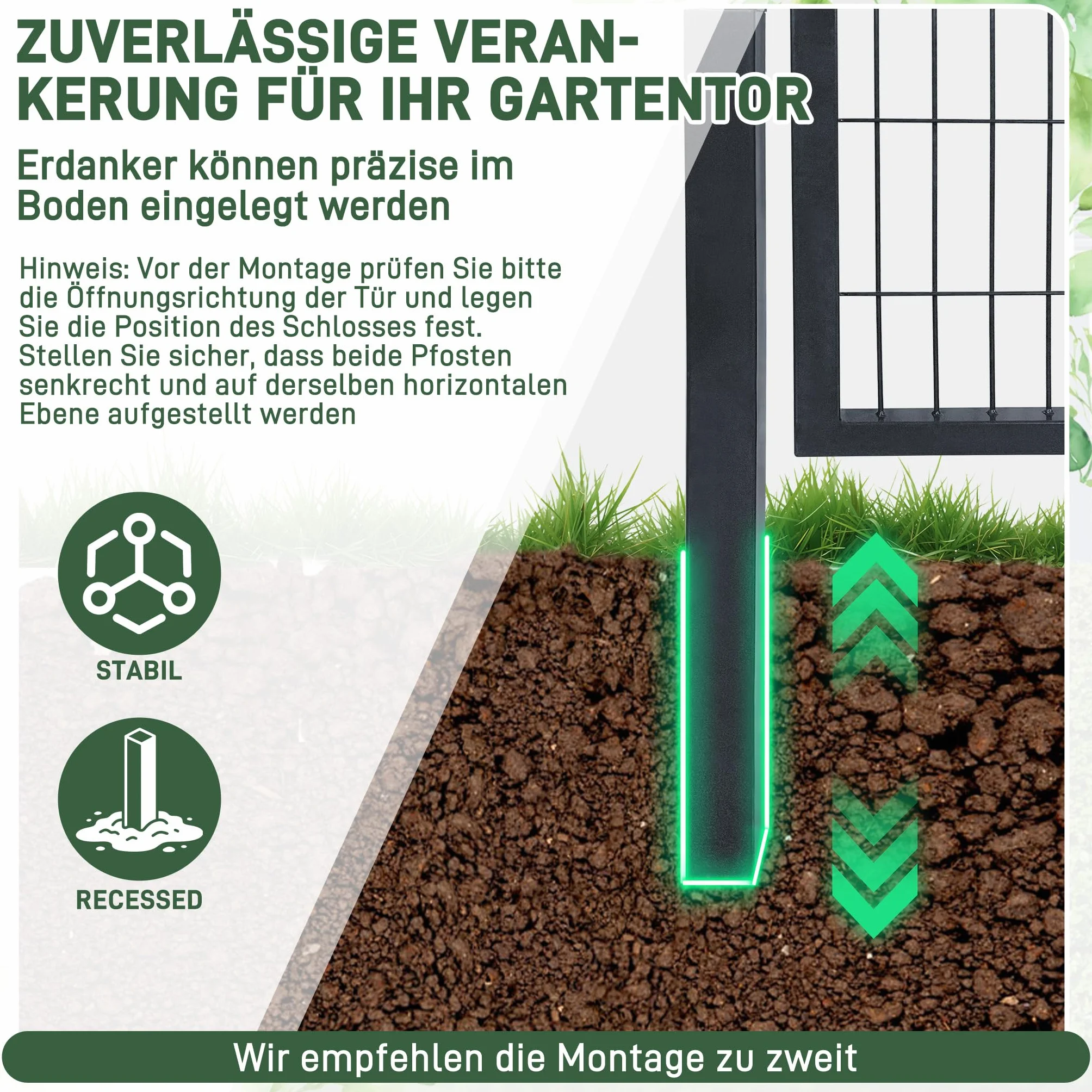 Froadp Cancelli da giardino a battente da 125 x 100 cm, zincati singoli, con pali della porta, maniglie in plastica e serratura a incastro, per giardini, magazzini, cantieri (antracite)