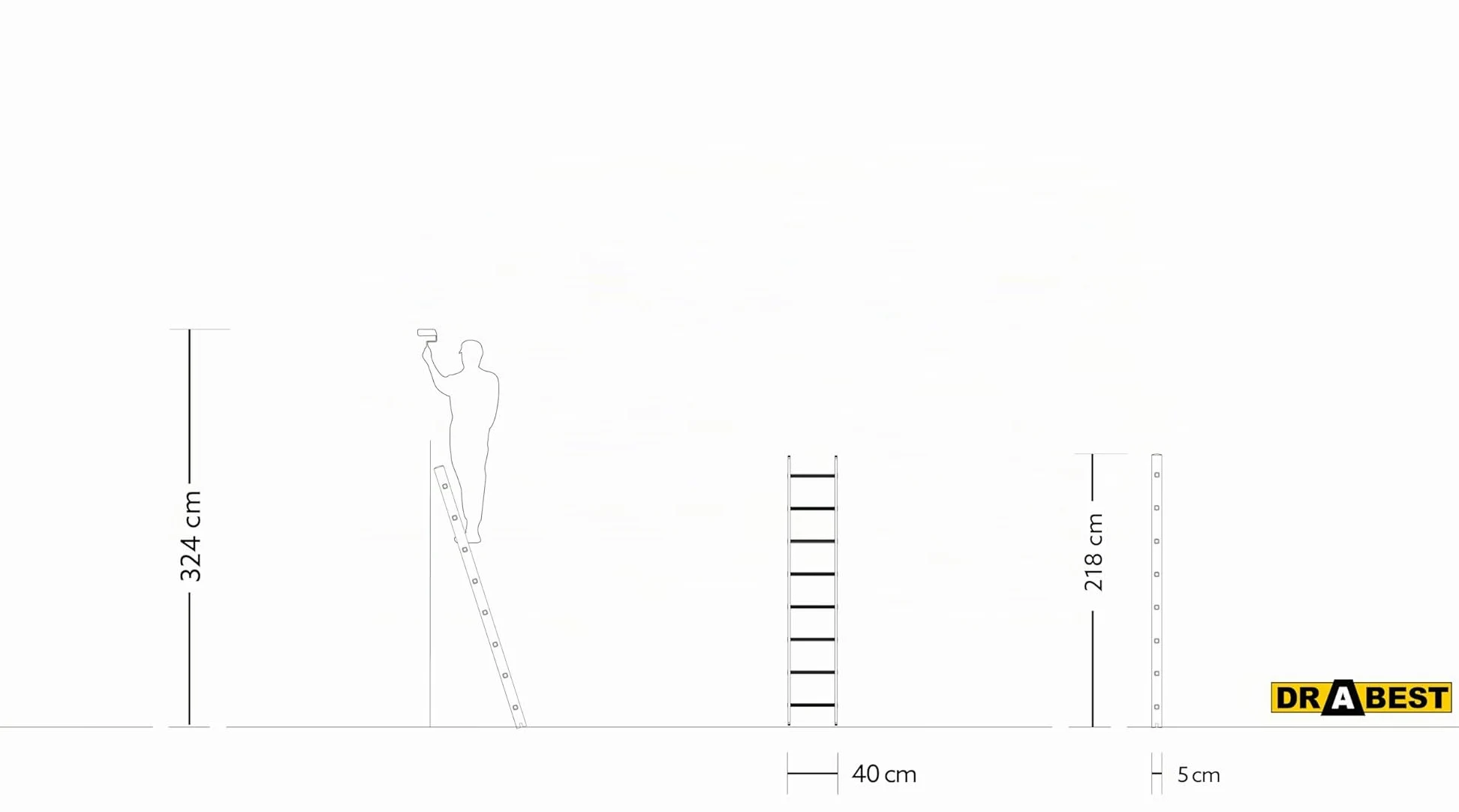 Drabest Scale serie Pro - Scaletta multiuso 1 x 8 in alluminio pressato, 150 kg, scala in alluminio, scale versatili, scala pieghevole, 40 x 218 x 5 cm