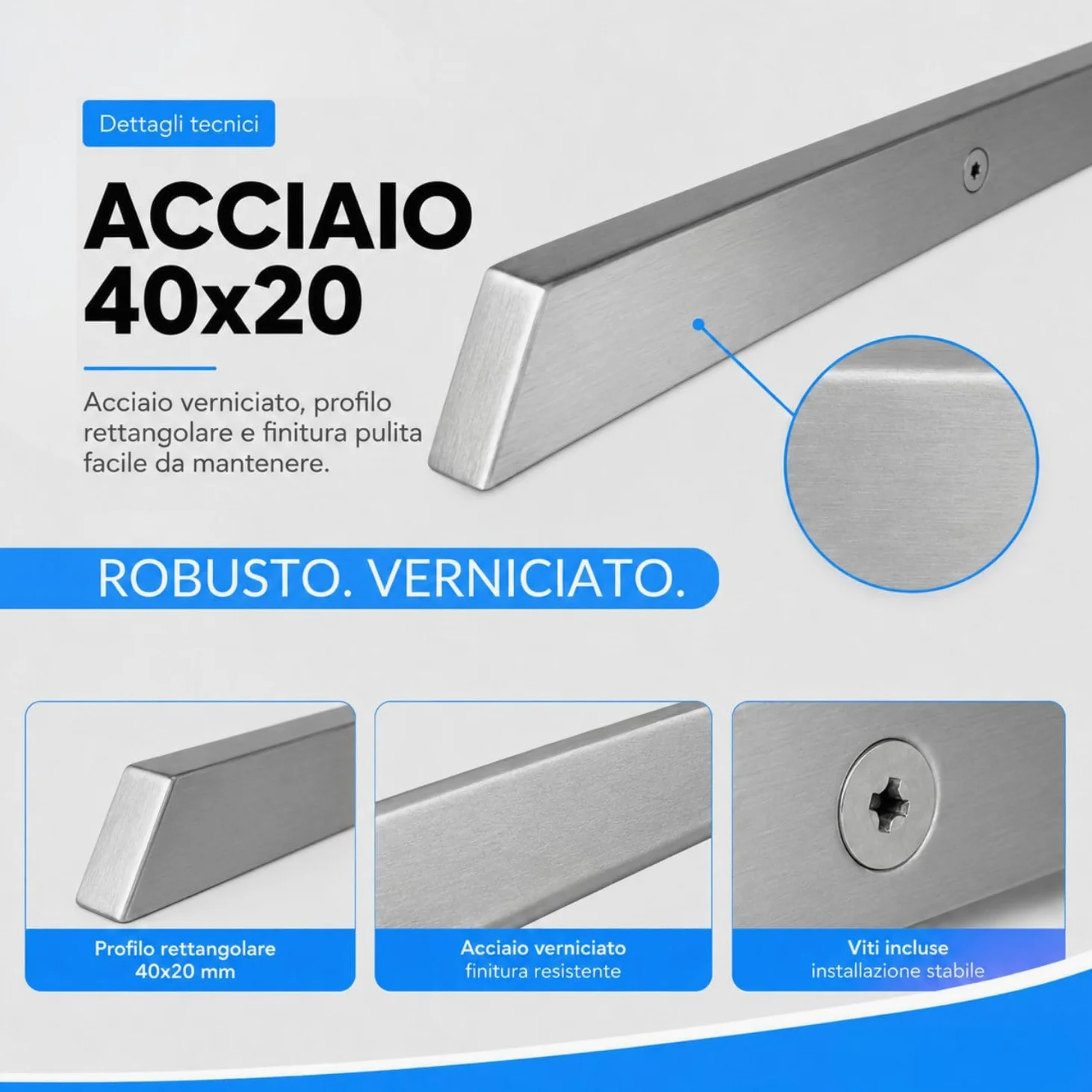 INOXLM Corrimano Rettangolare 40x20 mm in Acciaio Inox AISI 304 Con Finitura Satinata | Made in Italy | Fai Da Te | Ideale per Uso Interno ed Esterno (2200 mm)