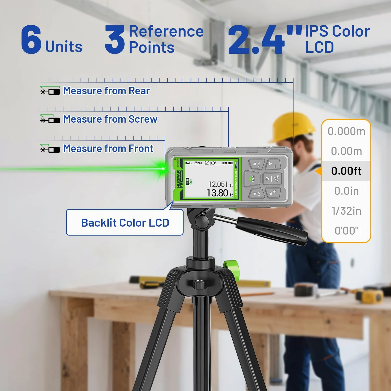 Huepar Pro Metro Laser Professionale Outdoor 150m con Fotocamera e Bluetooth, Tecnologia P2P, App Gratuita, IP68, Cavo Micro USB, Cinturino da Polso e Custodia - SW-150GQ