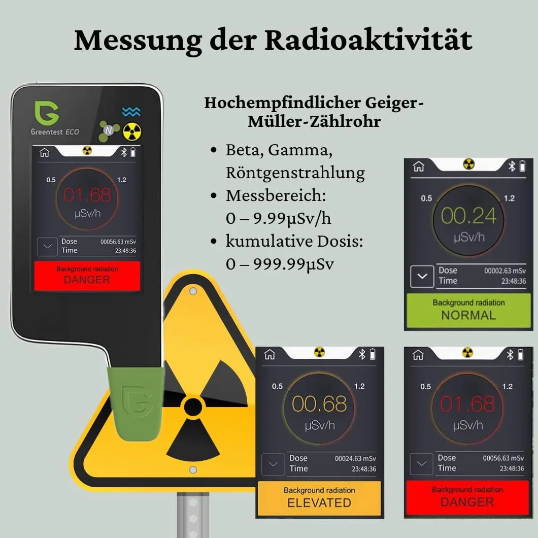 Greentest Eco 6 portatile Rilevatore di Nitrati + Rivelatore di radiazioni + acqua prova TDS radiometro geiger counter nitrate test radiation detector (Nero)