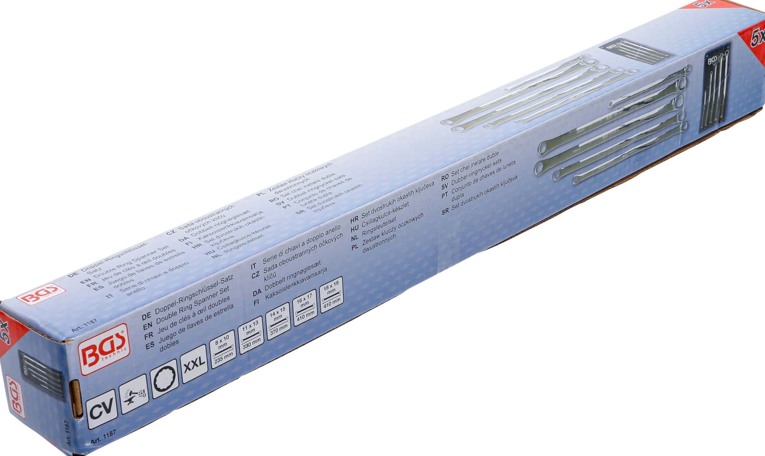 BGS 1187 | Serie di chiavi a doppio anello | extra lunghe | 8 - 19 mm | 5 pz.