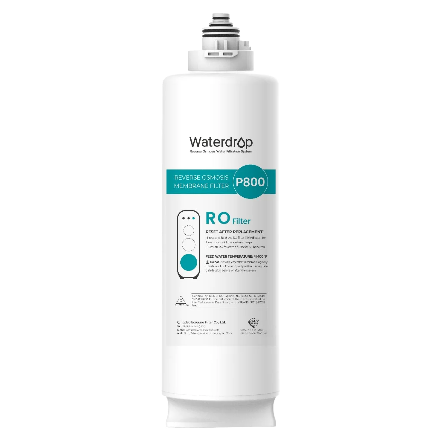 Waterdrop WD-G3P800-N2RO Filtro, Ricambio per il Sistema Aosmosi Inversa Senza Serbatoio WD-G3P800-W, Ridurre PFAS, Durata di 2 Anni