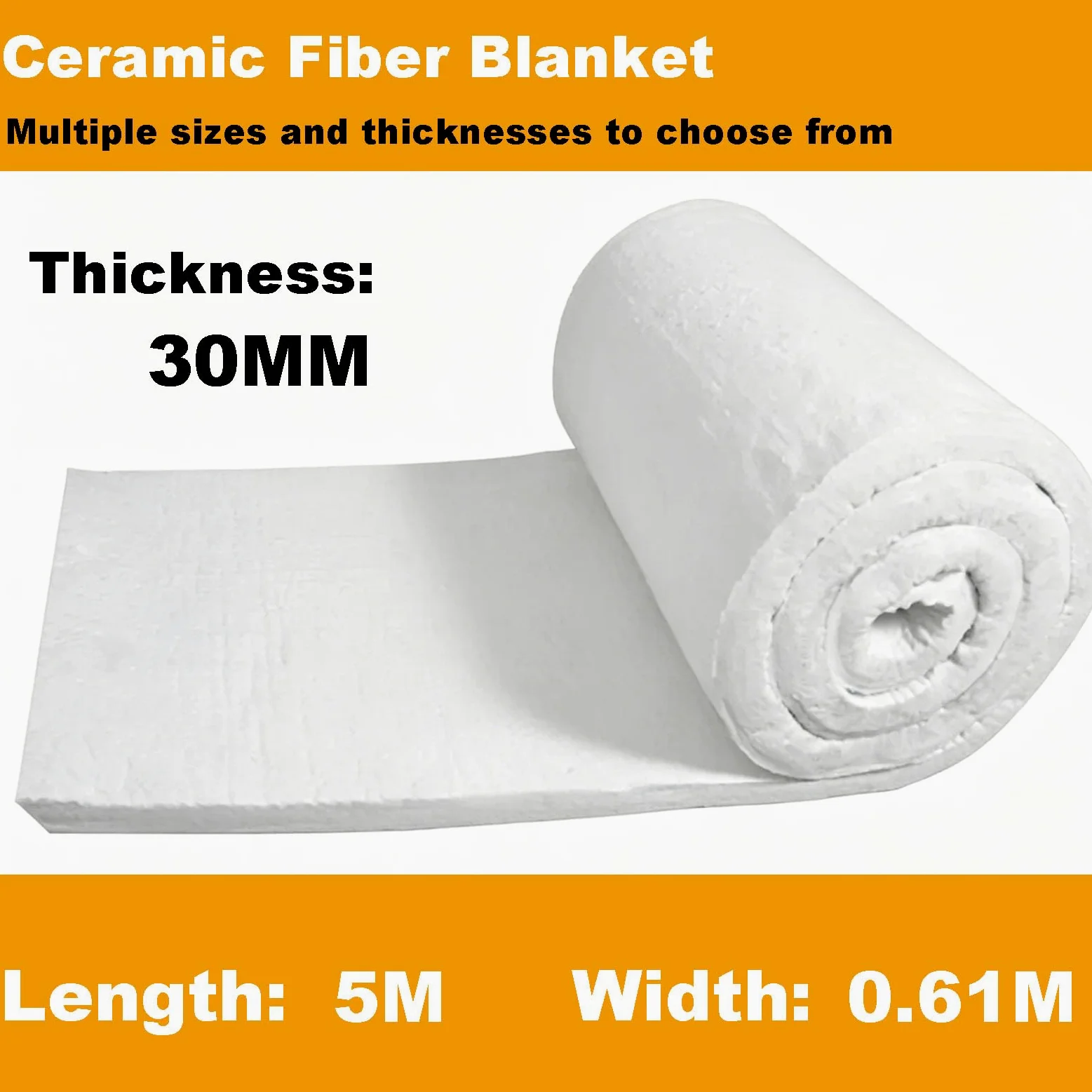 Coperta in Fibra Ceramica Isolante - Isolamento Termico e Ignifugo Senza Manutenzione per Forni e Stufe a Legna - Lana di Roccia ad Alta T(Size:5m * 0.61m * 30mm(196.85 * 24.02 * 1.18 inches))