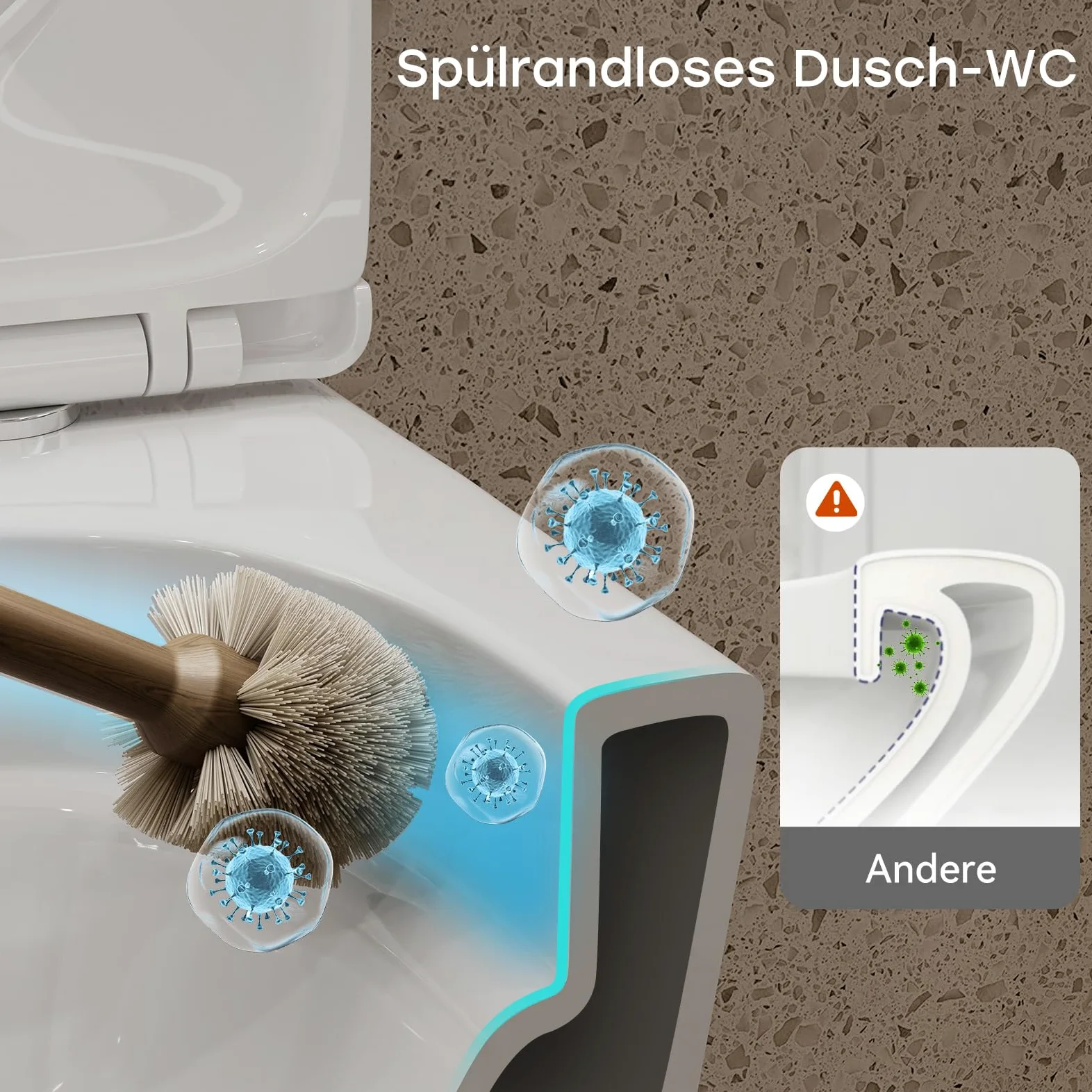 HOROW WC doccia con cassetta di risciacquo a incasso, set completo WC con elemento a parete anteriore con placca di comando, WC sospeso senza bordo con ugello integrato, WC doccia con rivestimento