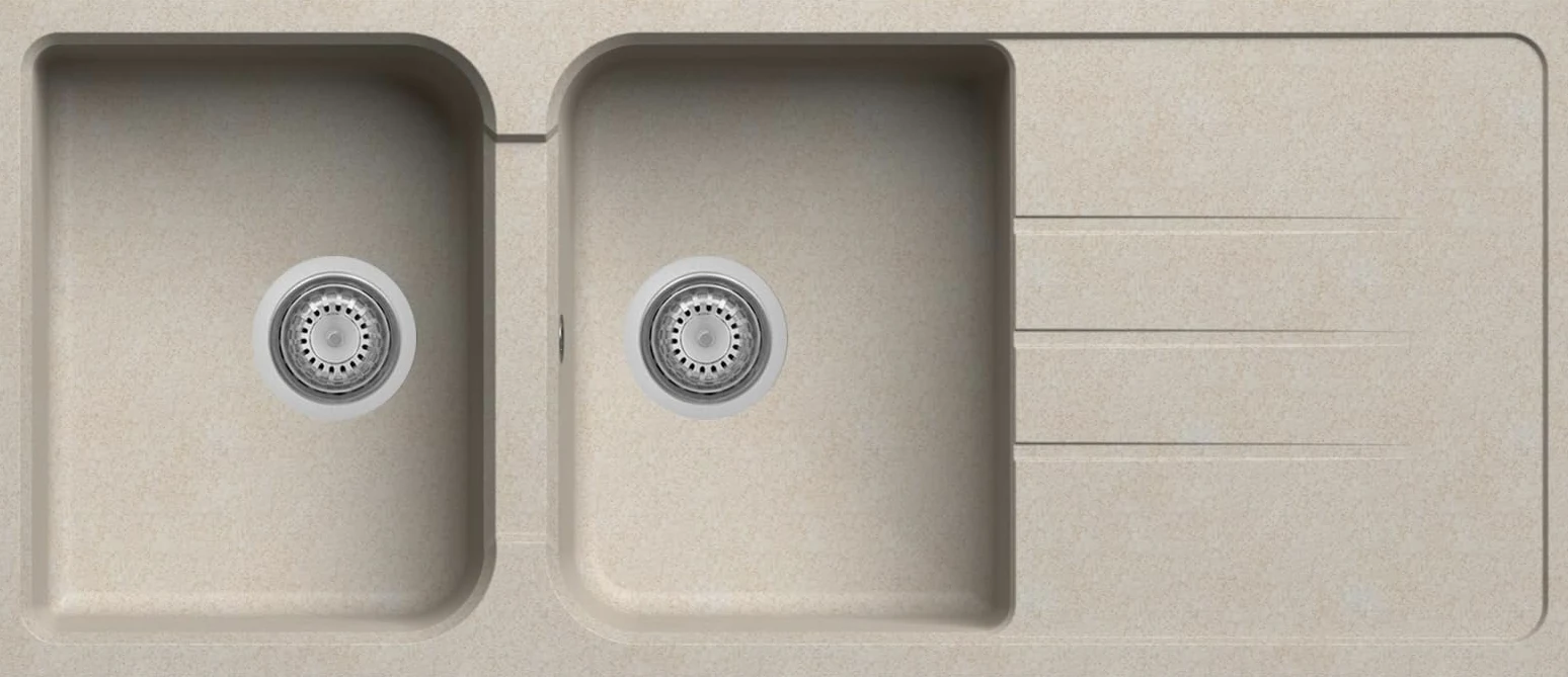 Lavello cucina Romeo avena 2 vasche con gocciolatoio 116 x 50 cm Made in Italy