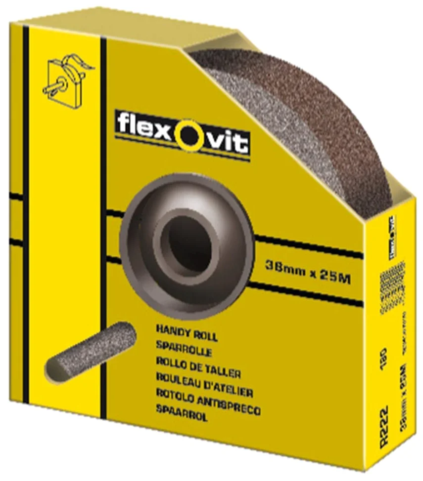 Flexovit 63642512992 Rotoli di tessuto flessibile in ossido di alluminio, in scatola dispenser KF271, 80 grane, 38 mm x 25 m L