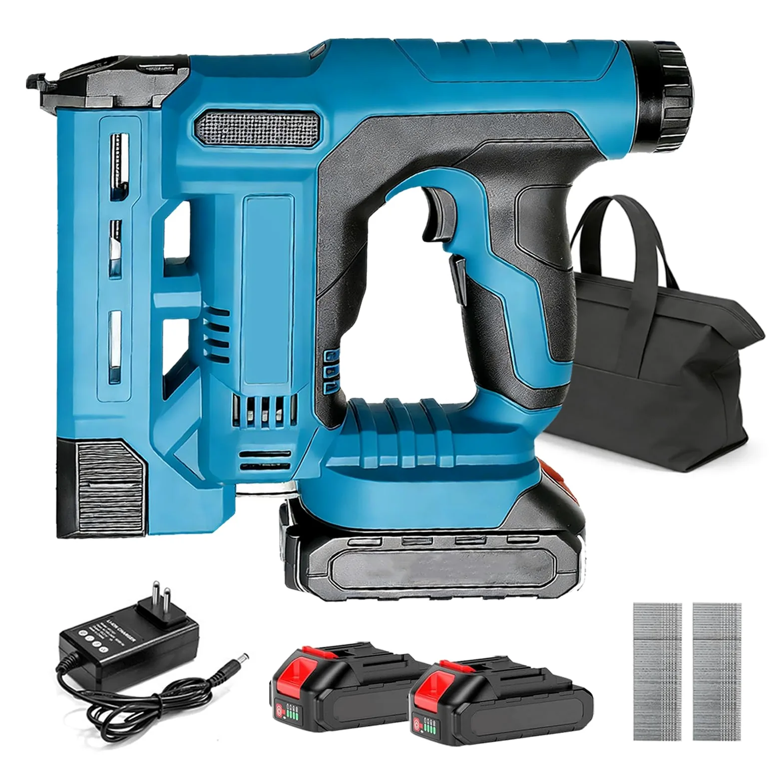 Chiodatrice graffatrice a batteria 2 in 1, con 2 x 2,0 Ah compatibile Makita 18V, chiodatrice 18GA con borsa e 1000 chiodi e graffe, profondità regolabile, per legno e fai da te