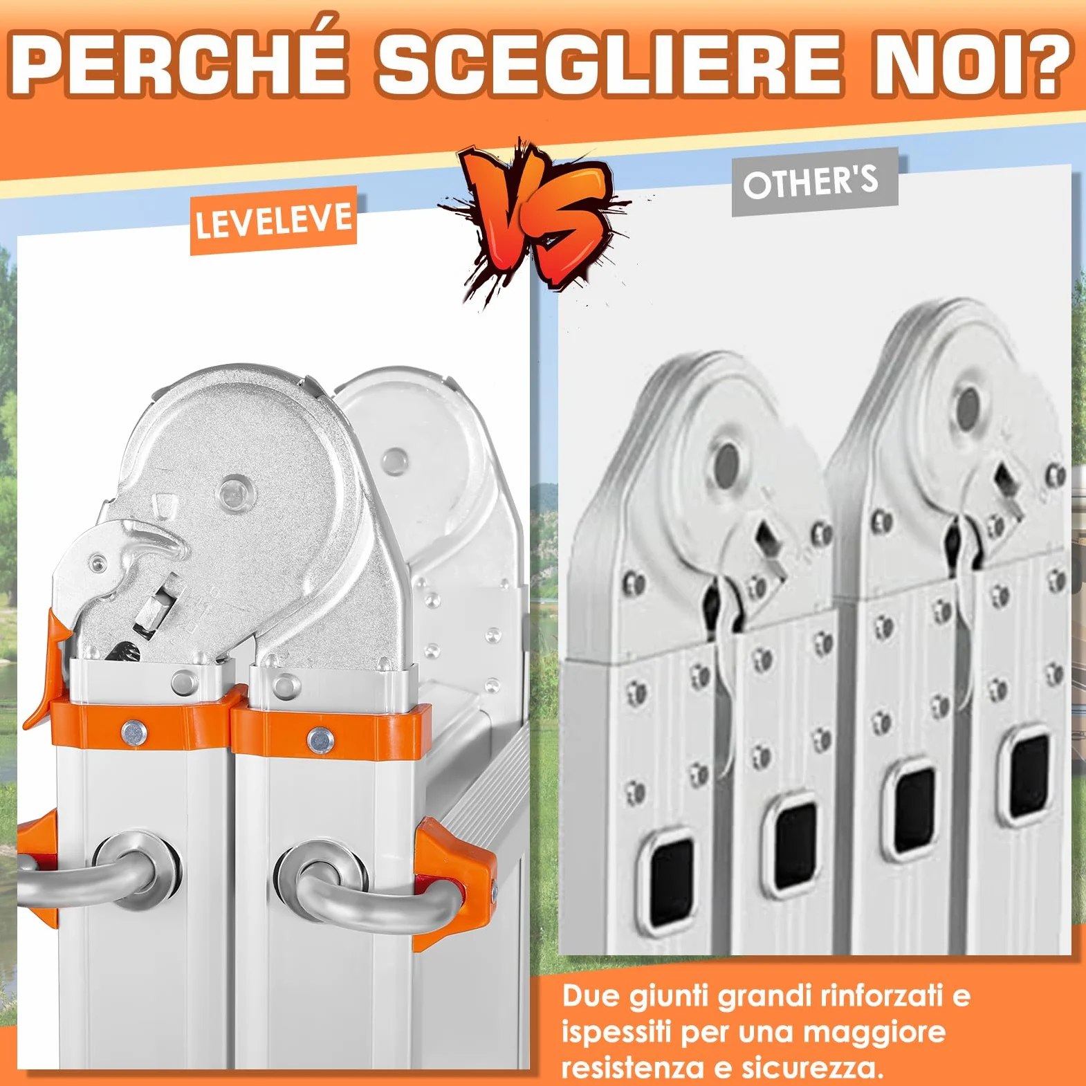 Scala Multiuso a 5 Livelli: Scala a 5 Livelli e Scala Allungabile da 17 Piedi (5,18 m) con Stabilizzatore e Ruote, Portata 150 kg, Sicuro per Scale, per Interni, Esterni e Tetto, in Lega di Alluminio