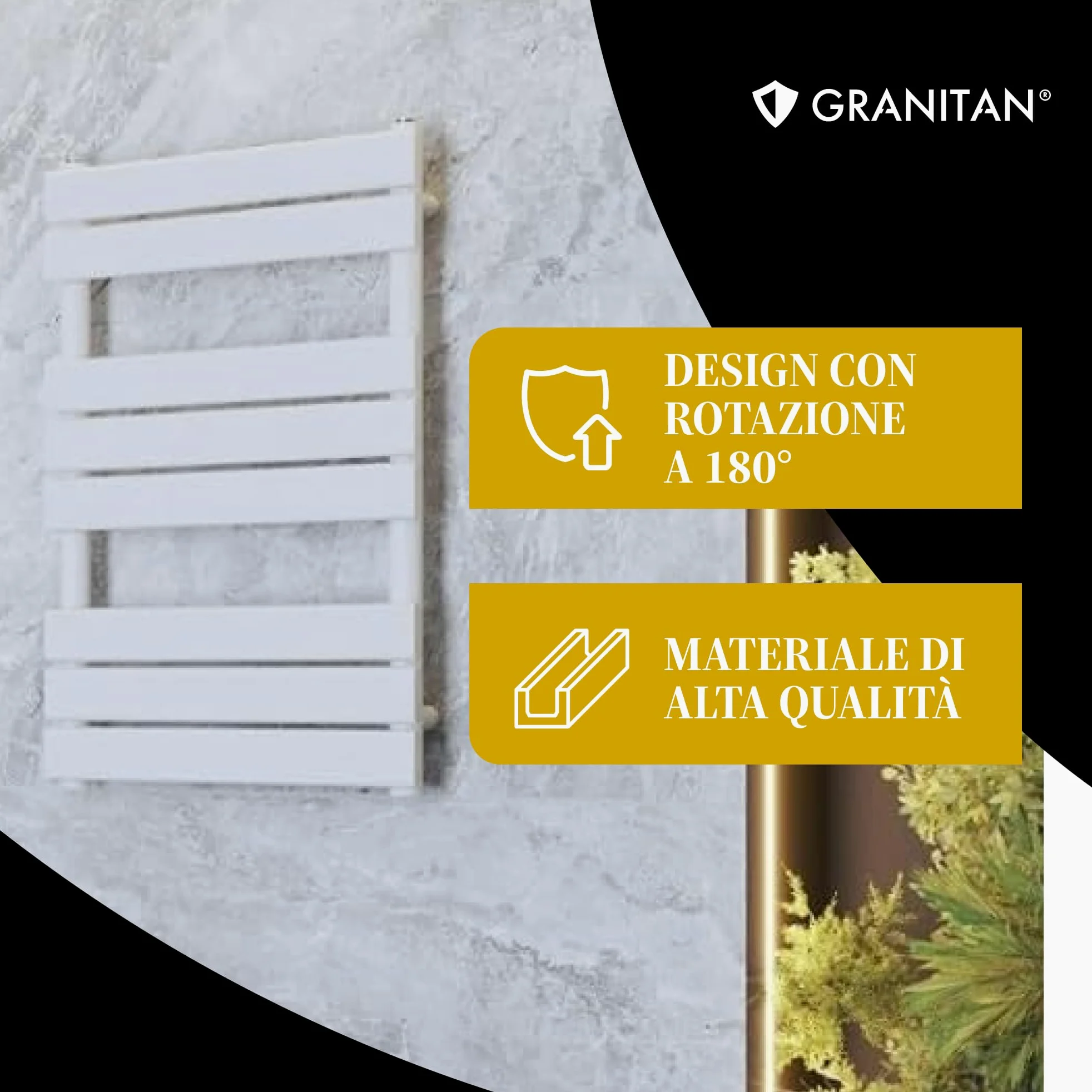 Granitan Termoarredo Bagno 80x45 cm - 407W - Termo Arredo da Bagno - Termoarredo Idraulico - Termosifone da Parete - Nero