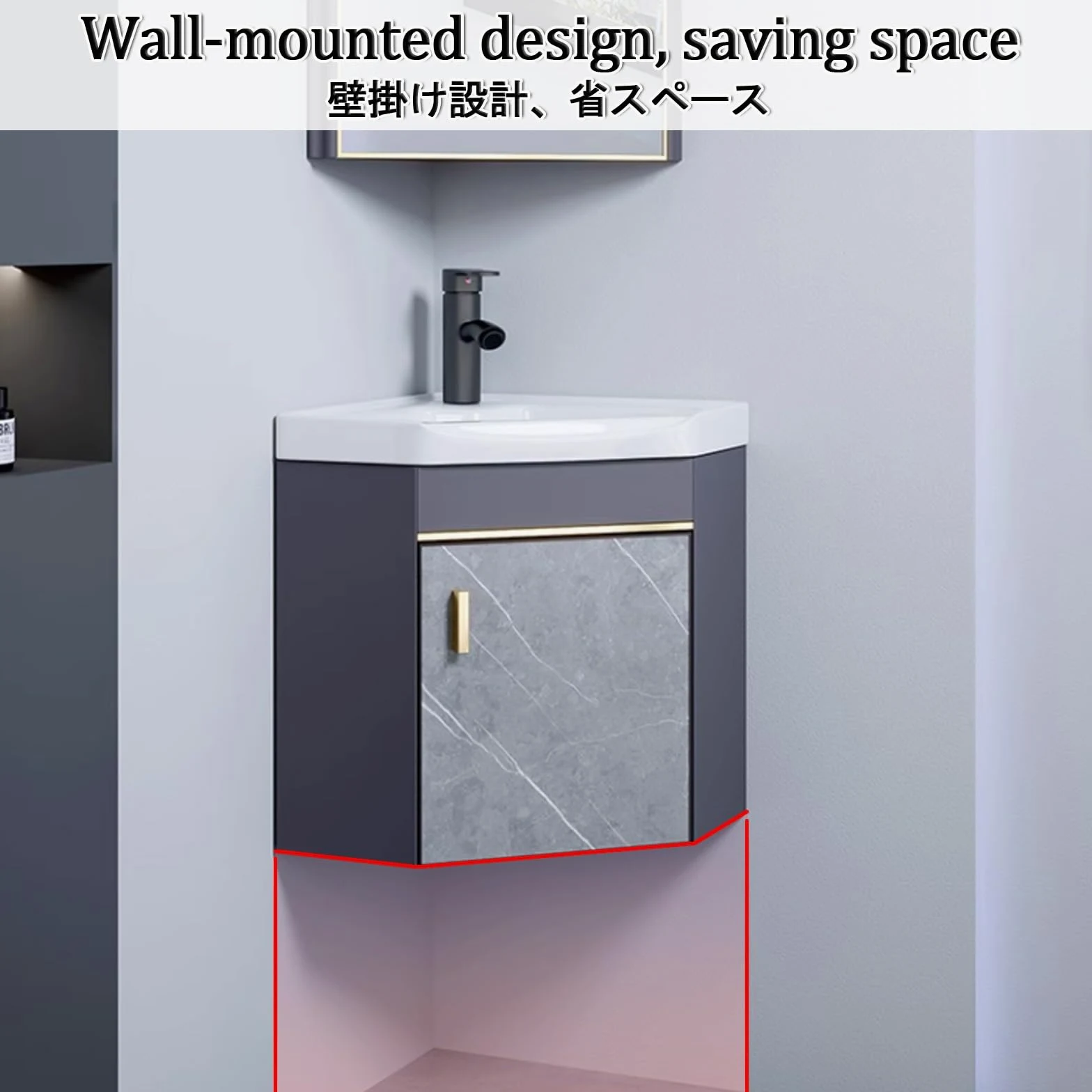 Bagno Lavabo Angolare su Piedistallo Mobile con Rubinetto e Scarico, Specchio e Sospeso per Bagno e Lavanderia