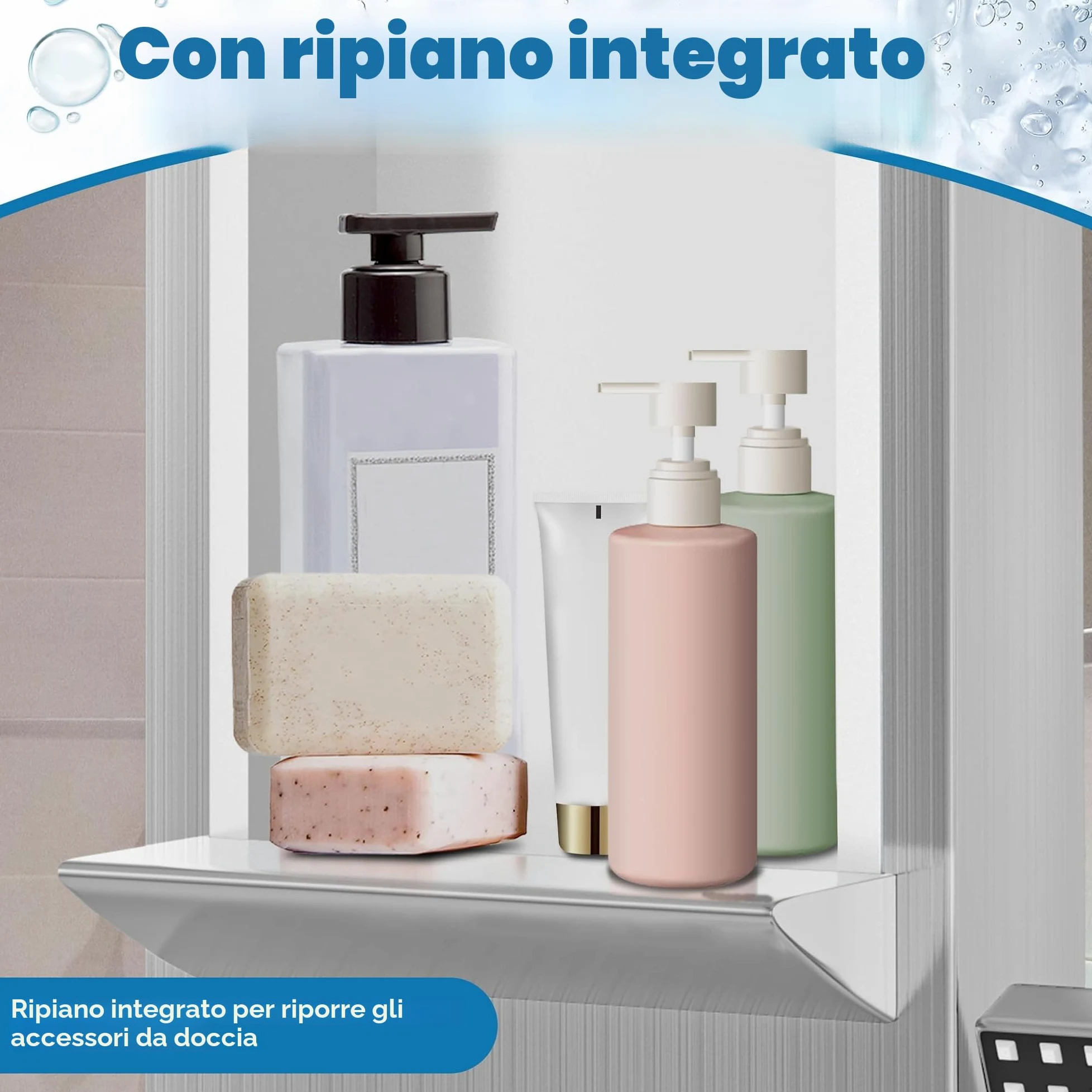 Froadp - Pannello doccia in acciaio inox, sistema doccia a parete con 5 funzioni: doccia a pioggia, con doccetta, doccia massaggiante, doccia a cascata, set doccia completo a colonna (argento)